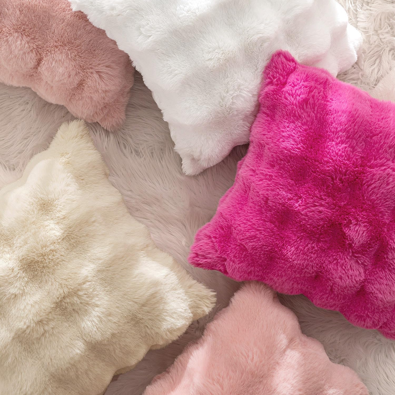 Faux Fur Pillow Covers Thick Soft Plush Throw Pillows Spring / 18 x 18 / Light Pink / Set of 2