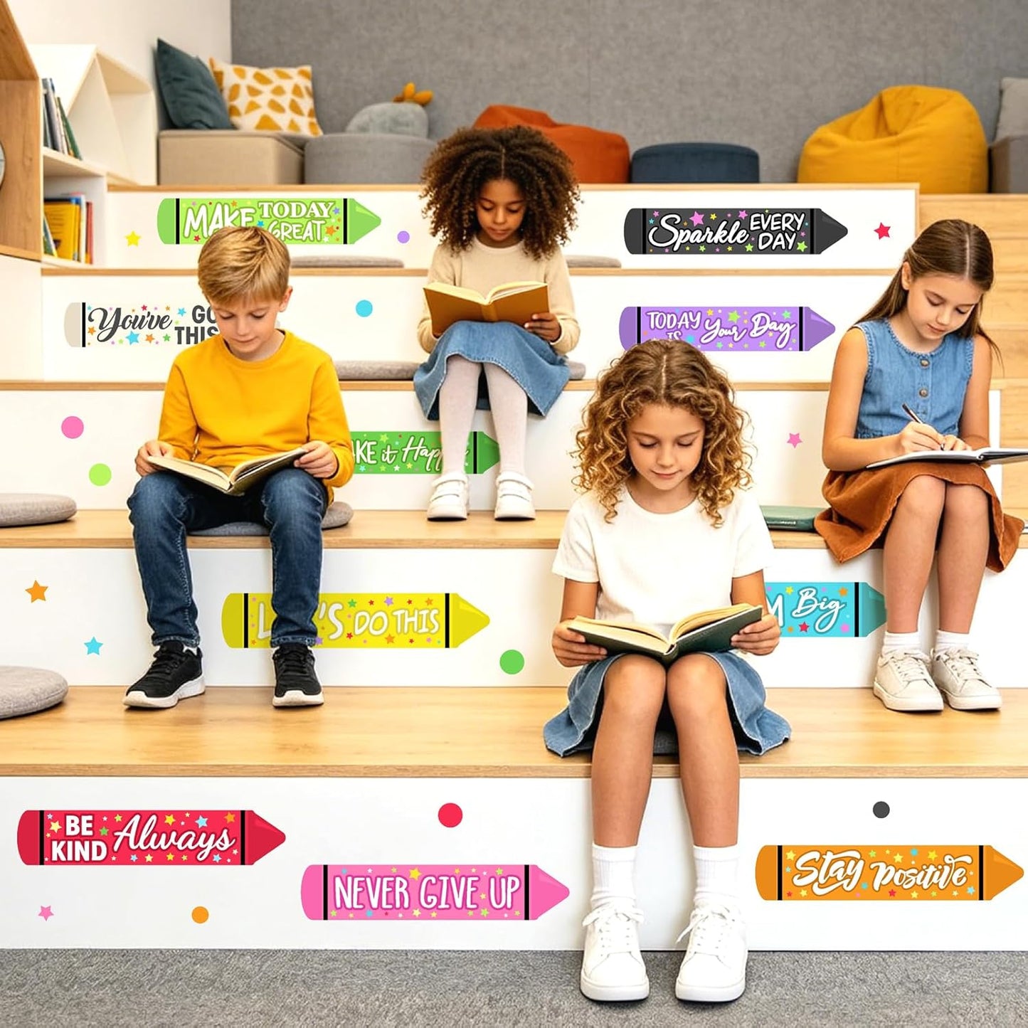 Colorful Inspirational Quotes Wall Decals Motivational Stair Stickers for Kids Peel / Red Green