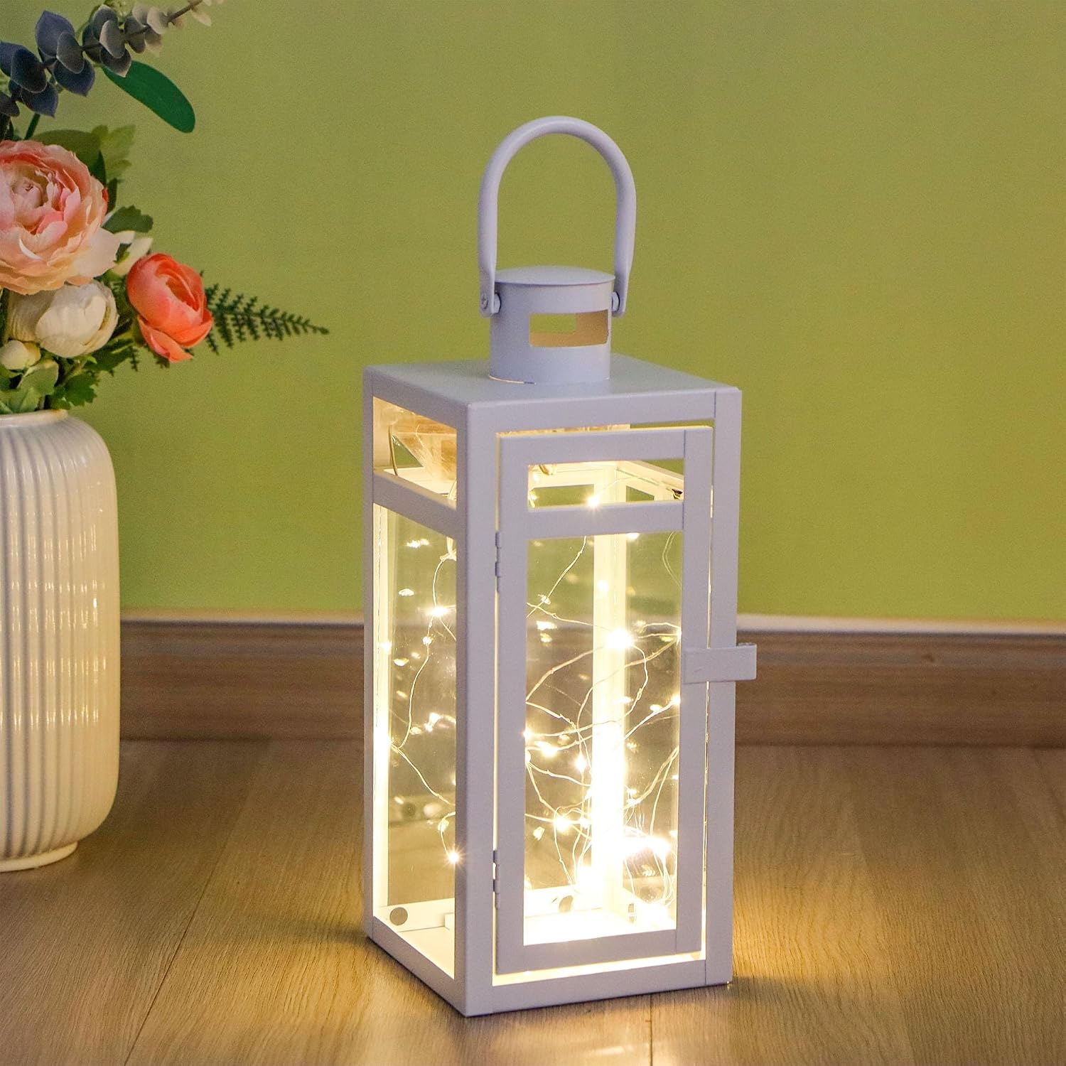 TRIROCKS Decorative Candle Lantern 12'' High Metal Candle Holder with Tempered Glass Perfect for Home Decor Living Room