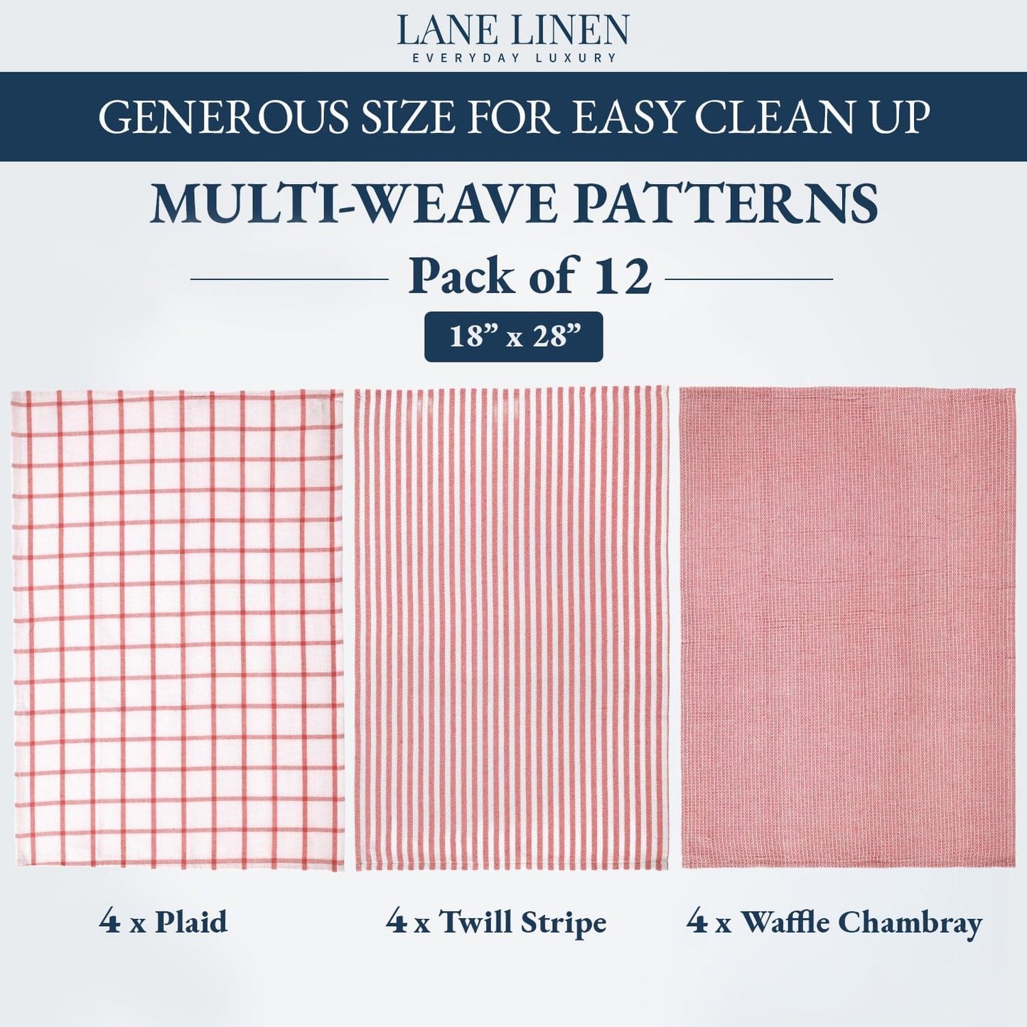 LANE LINEN Kitchen Towels Set of 12-100% Cotton, Quick-Drying 18” x 28” Absorbent Dish & Tea Towels, Premium Hand