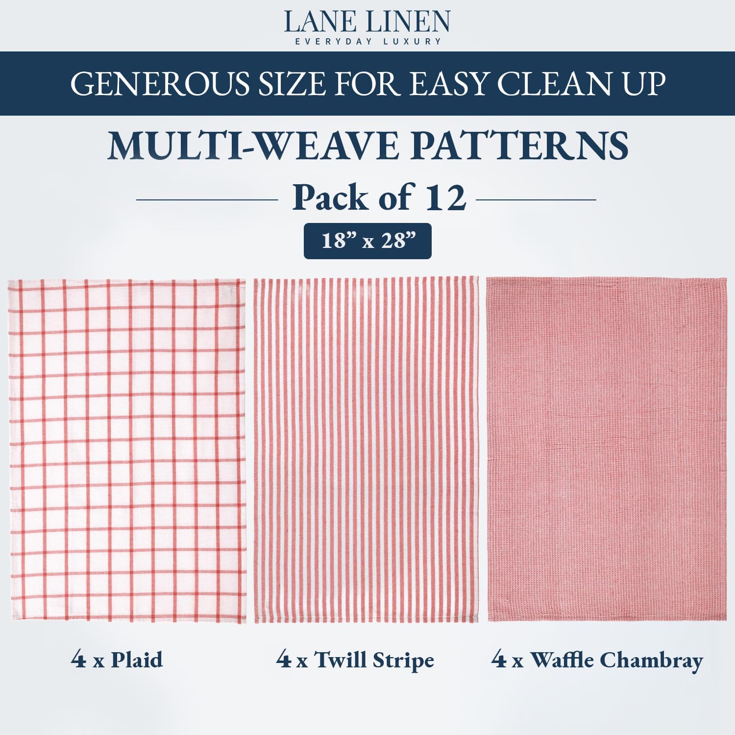 LANE LINEN Kitchen Towels Set of 12-100% Cotton, Quick-Drying 18” x 28” Absorbent Dish & Tea Towels, Premium Hand