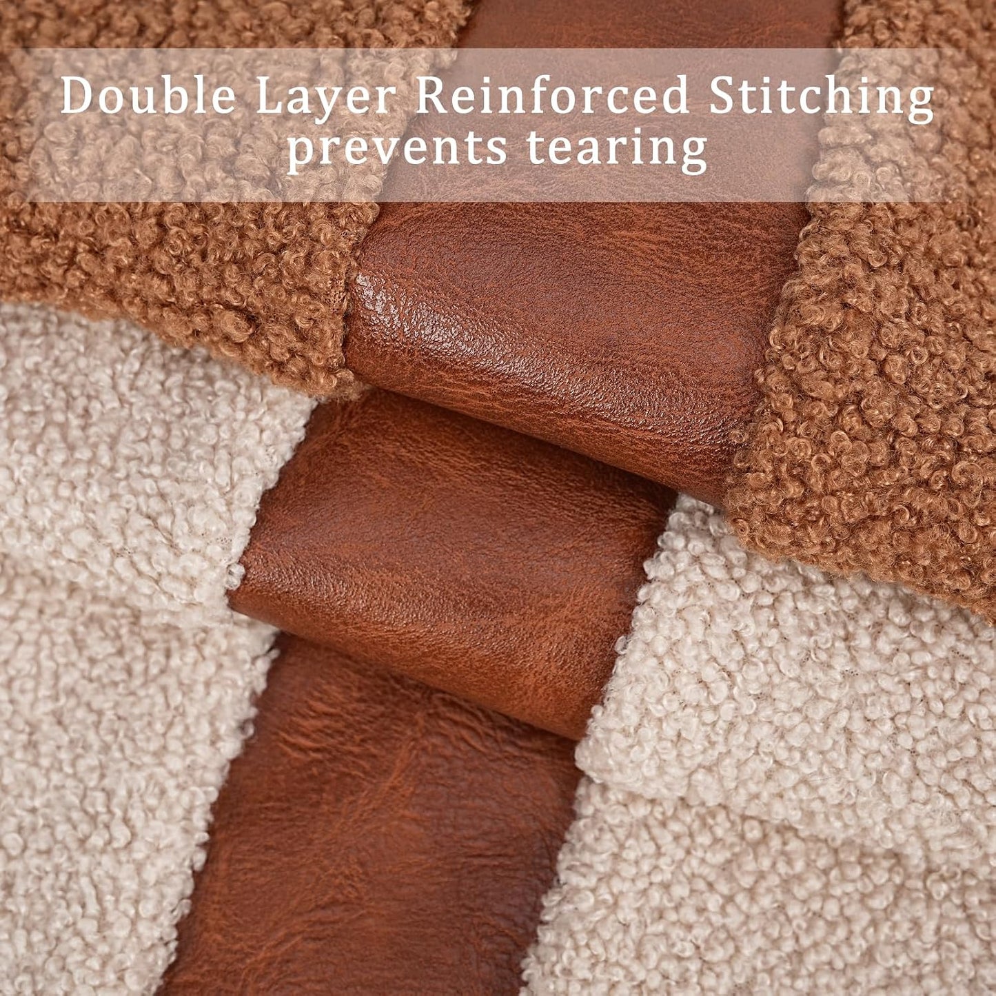 Teddy Boucle Decorative Throw Pillow Covers Faux Leather Contrast / Brown / 18 x 18 / Set of 2