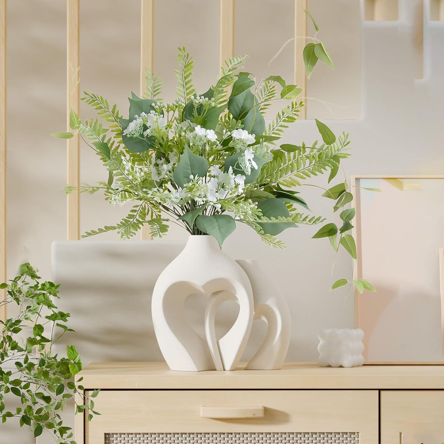 Heart Shaped Ceramic Vase / Pearl White / Set of 2