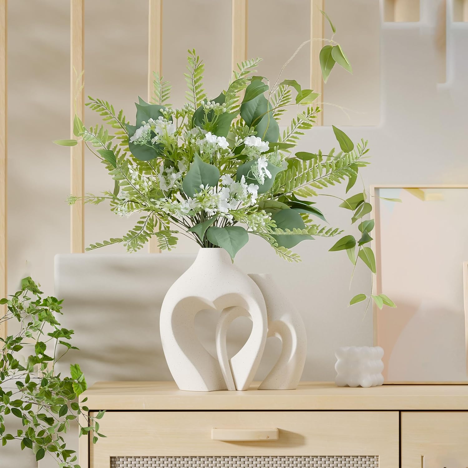 Heart Shaped Ceramic Vase / Pearl White / Set of 2
