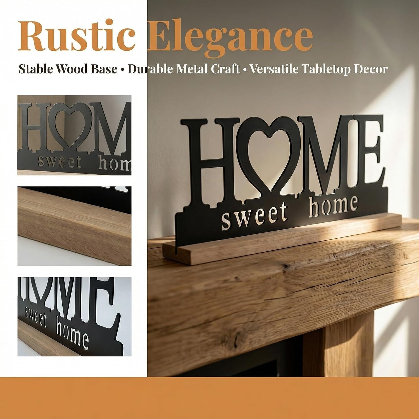 Metal Home Sweet Home Sign for Tabletop Decor / Black-home / 11.6 Inch