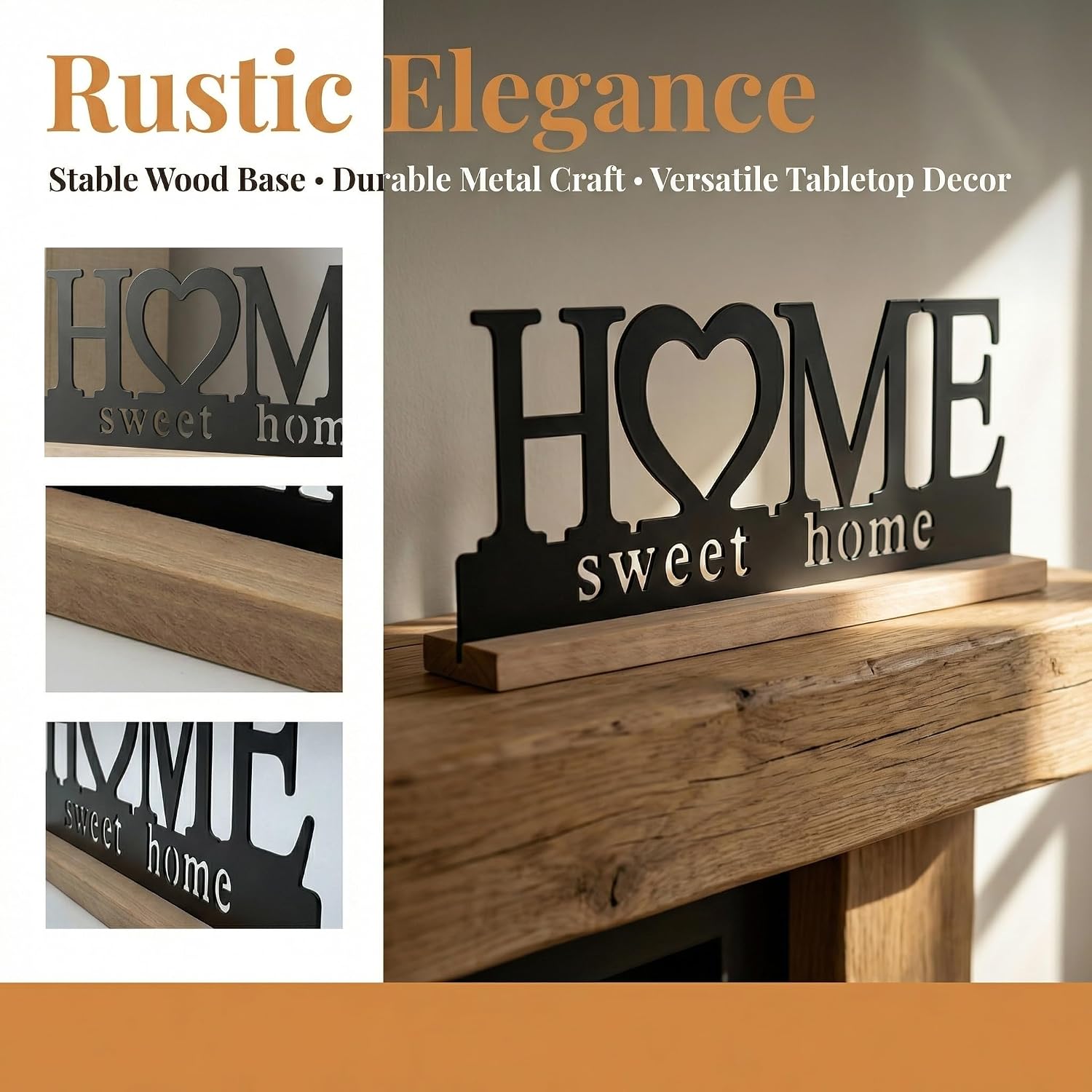 Metal Home Sweet Home Sign for Tabletop Decor / Black-home / 11.6 Inch