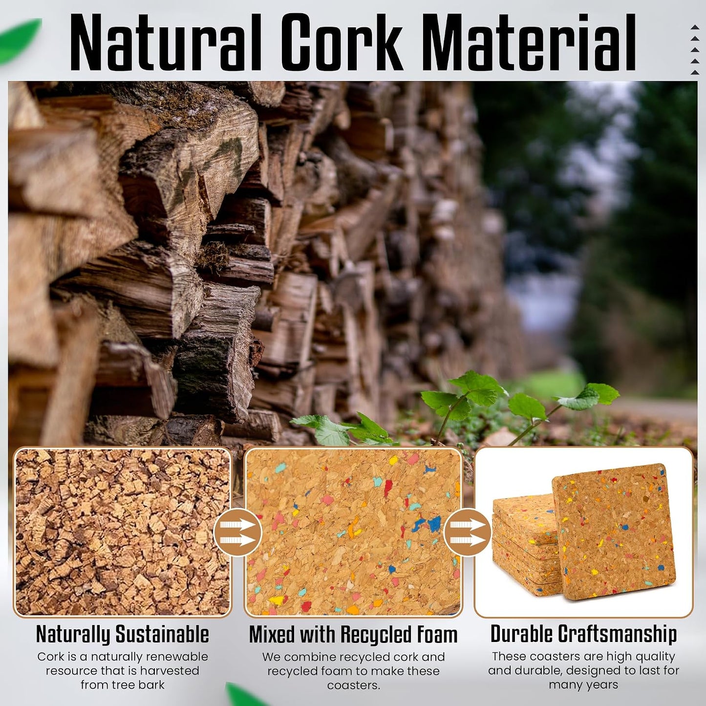 Bleeker & Rowe Recycled Cork Coasters / 4 x 4 / Set of 6