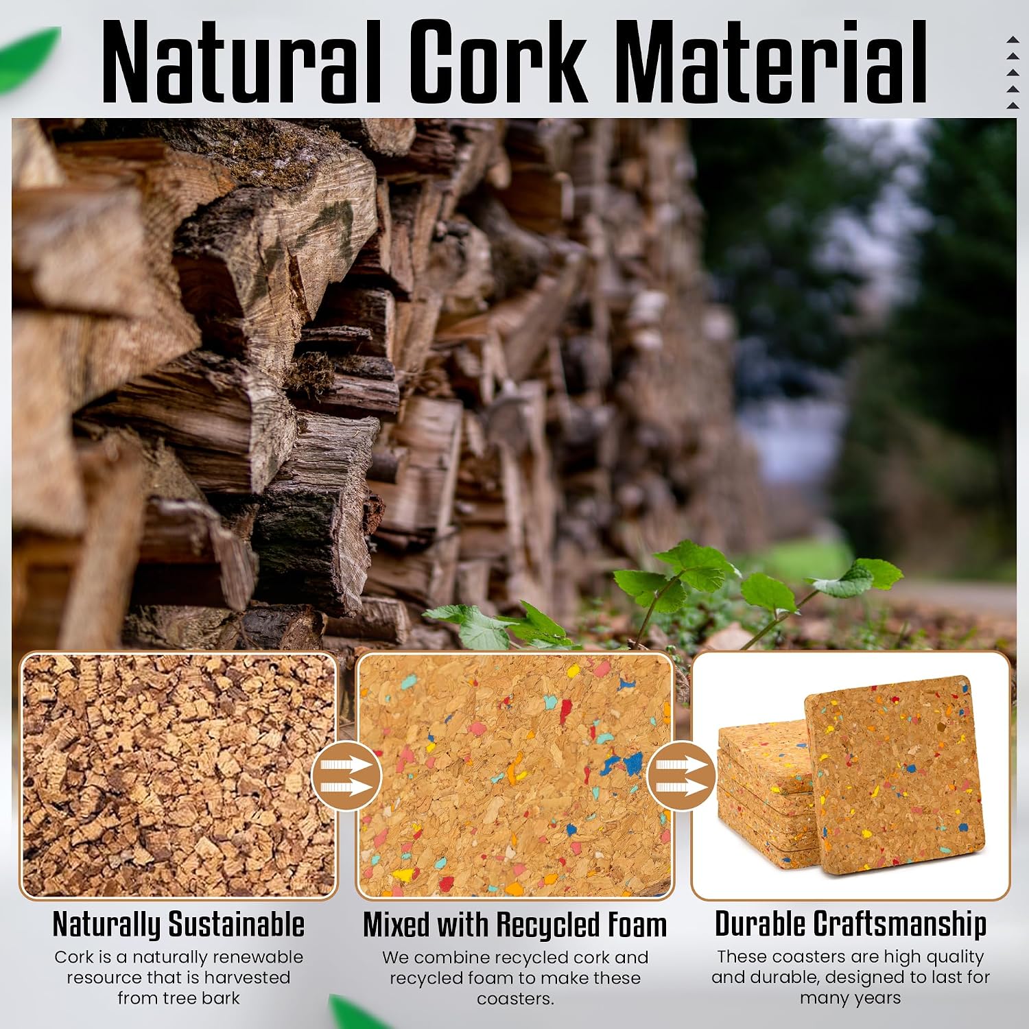 Bleeker & Rowe Recycled Cork Coasters / 4 x 4 / Set of 6