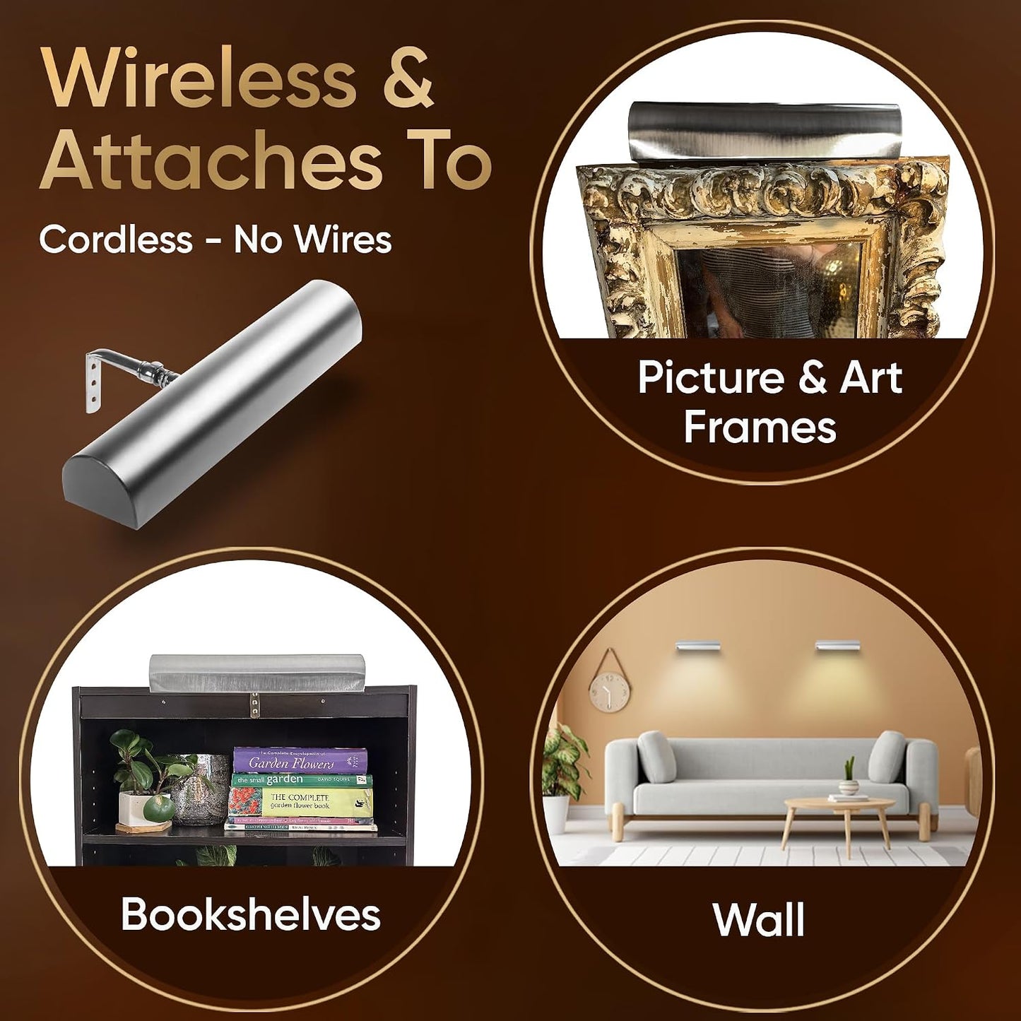 Concept Lighting 205L Cordless Remote Control LED Picture Light-7 3/4 inch Satin Nickel, Small