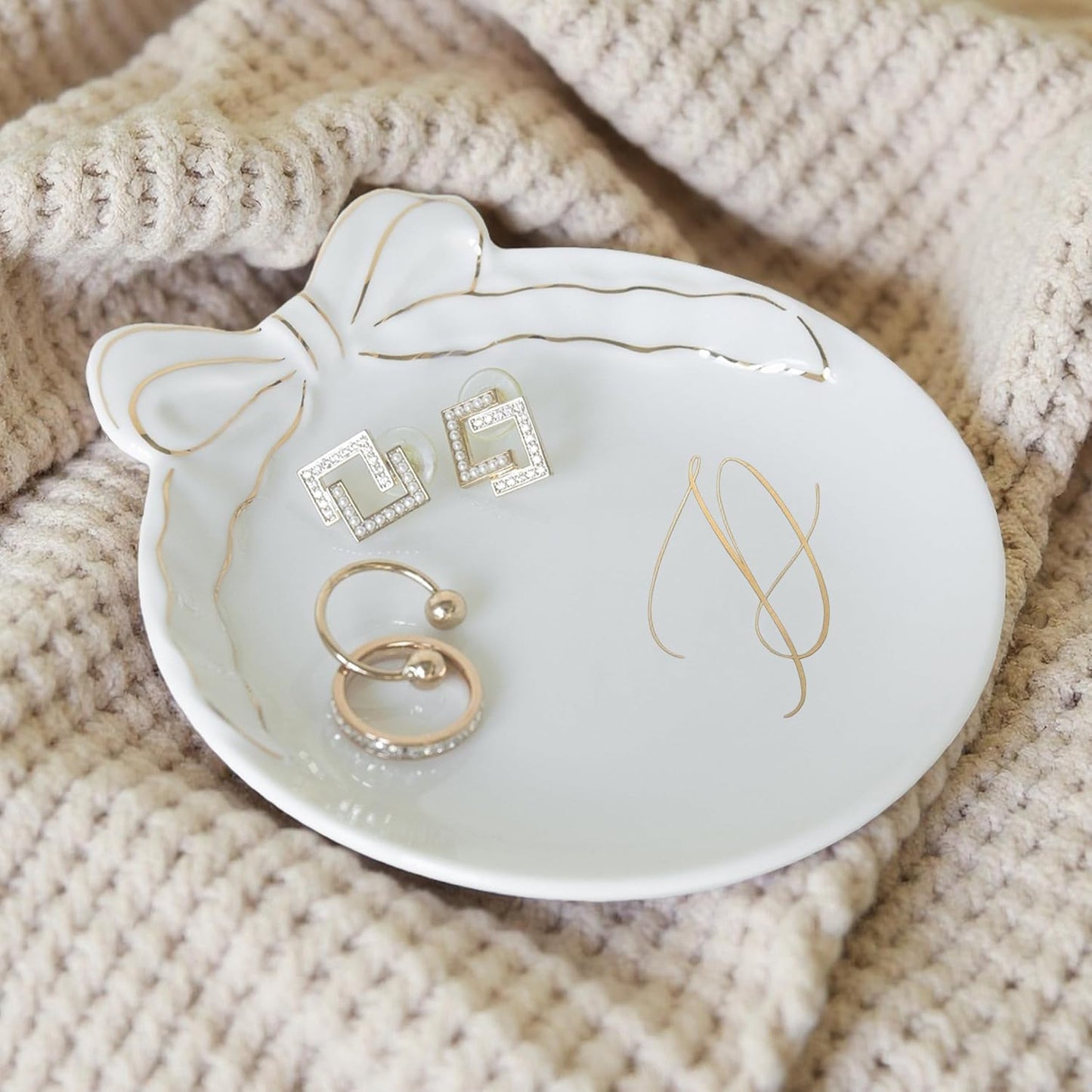 Personalized Initial Ceramic Jewelry Tray / D