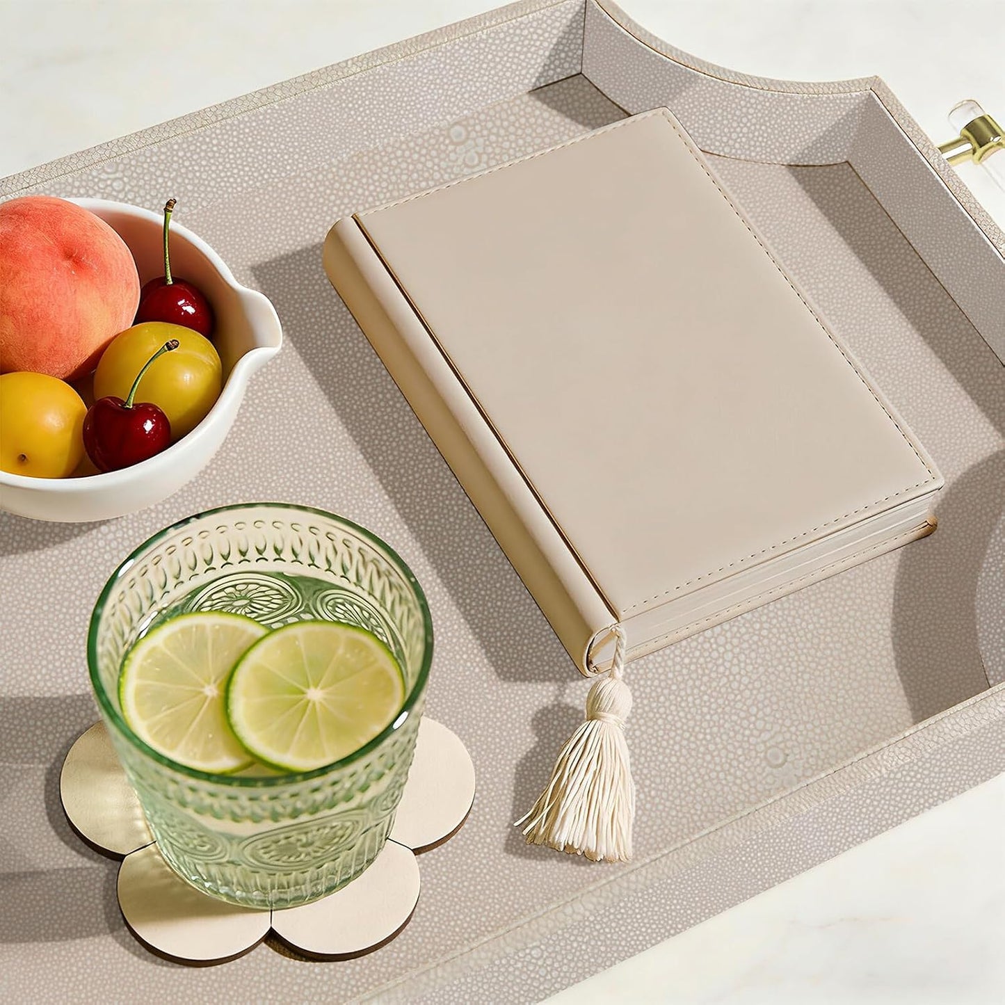 22.6'' x 13'' Coffee Table Tray Shagreen Decorative Tray for Ottoman / Khaki Beige / 22.6 x 13 x 2