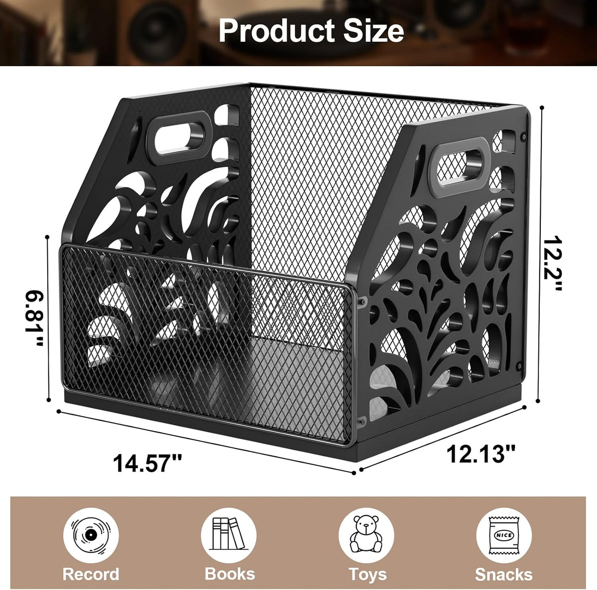 Vinyl Record Holder, Sturdy Wooden Album Storage for Vinyl Records | Holds 70+ LPs, Perfect for Records, Files, Books &