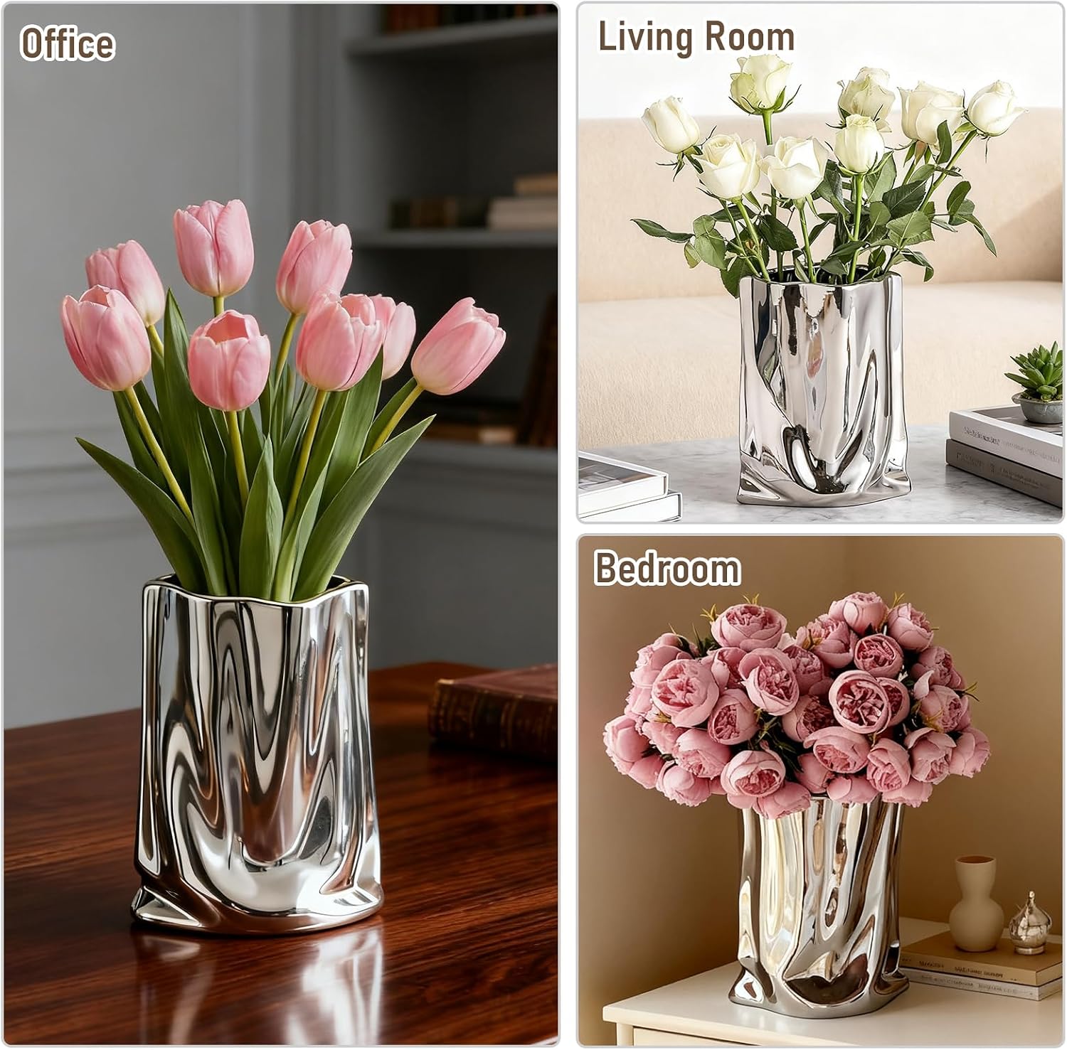 Liquid Chrome Ceramic Vase / Silver