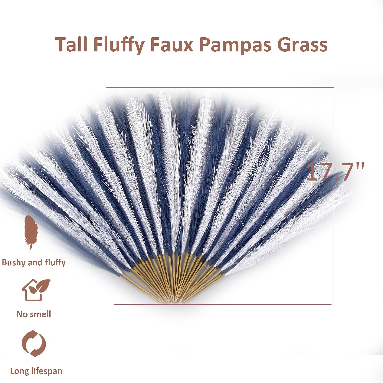 Pompas Grass Flower Arrangement and Vase / 17'' Tall / Navy Blue& White / Set of 30