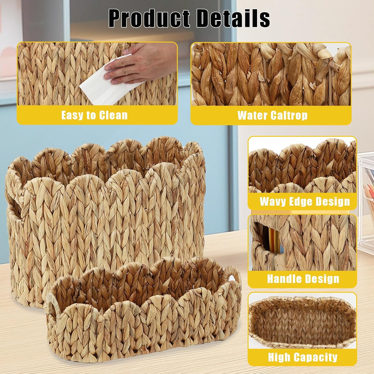 Scalloped Wicker Basket / 16.14in*6.7in*10.62in,14.17in*6.7in*4.7in / Set of 2