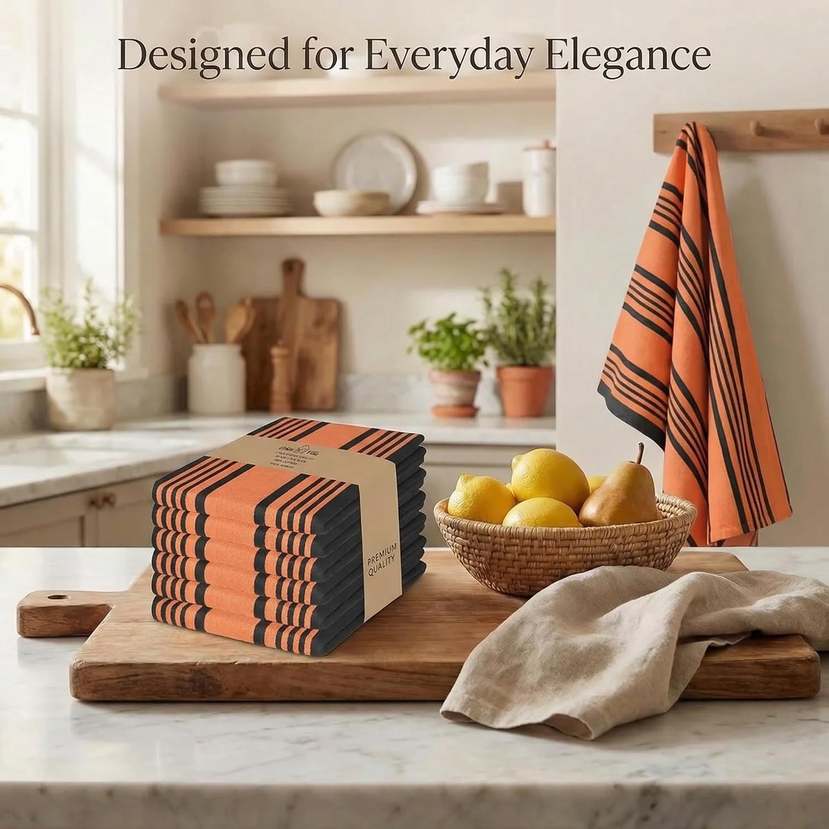 Urban Villa Kitchen Towels Cotton Dish Towels 20”x30” (Set of 6) Orange Blk