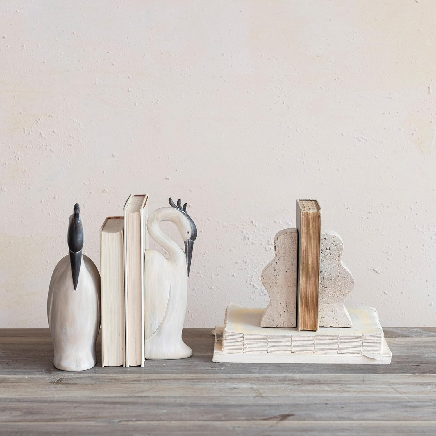 Resin Heron Bookends / Cream