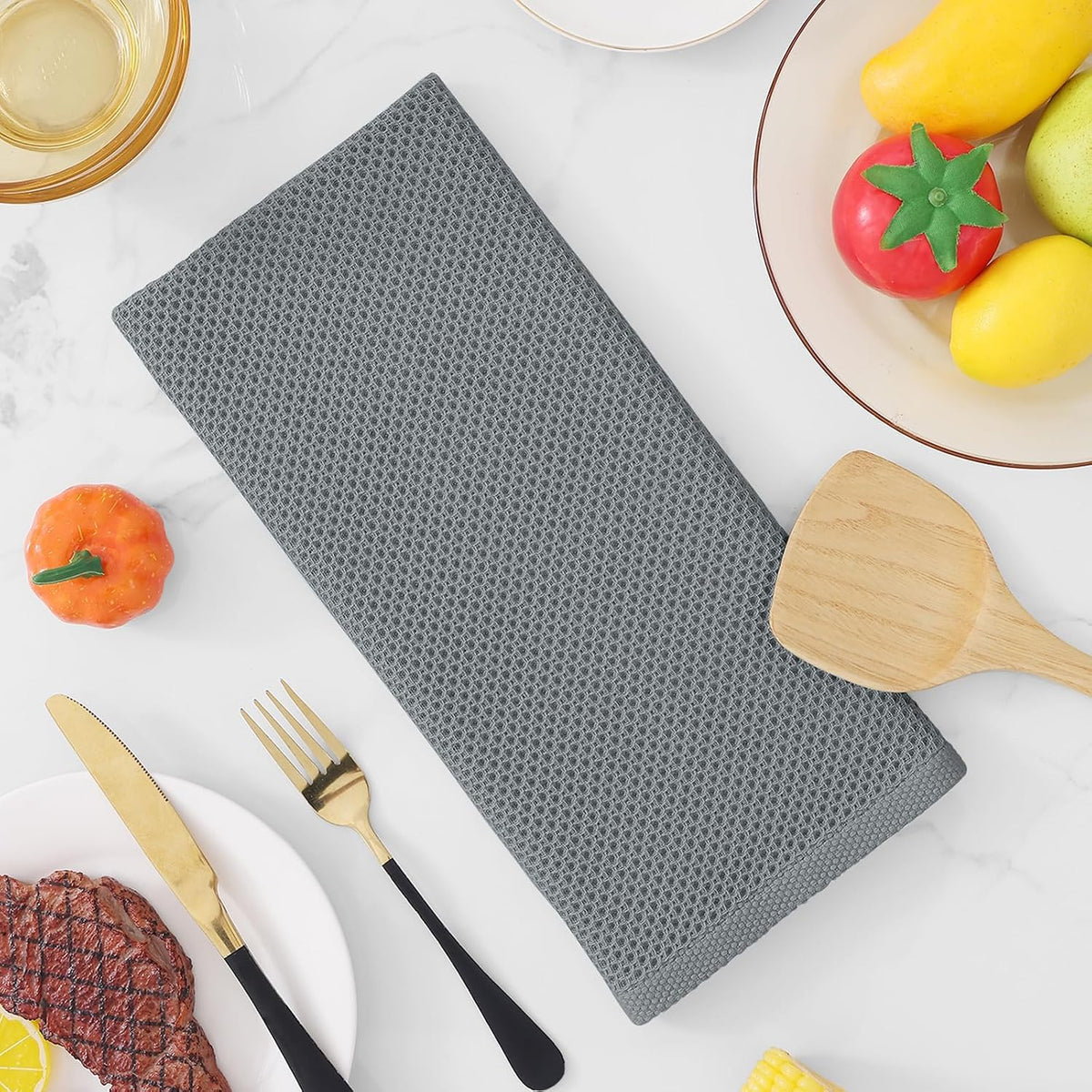 Homaxy 100% Cotton Waffle Weave Kitchen Dish Towels 18-Pack, Grey | 13 x 28 Inches, Ultra Soft Absorbent Dish Towels