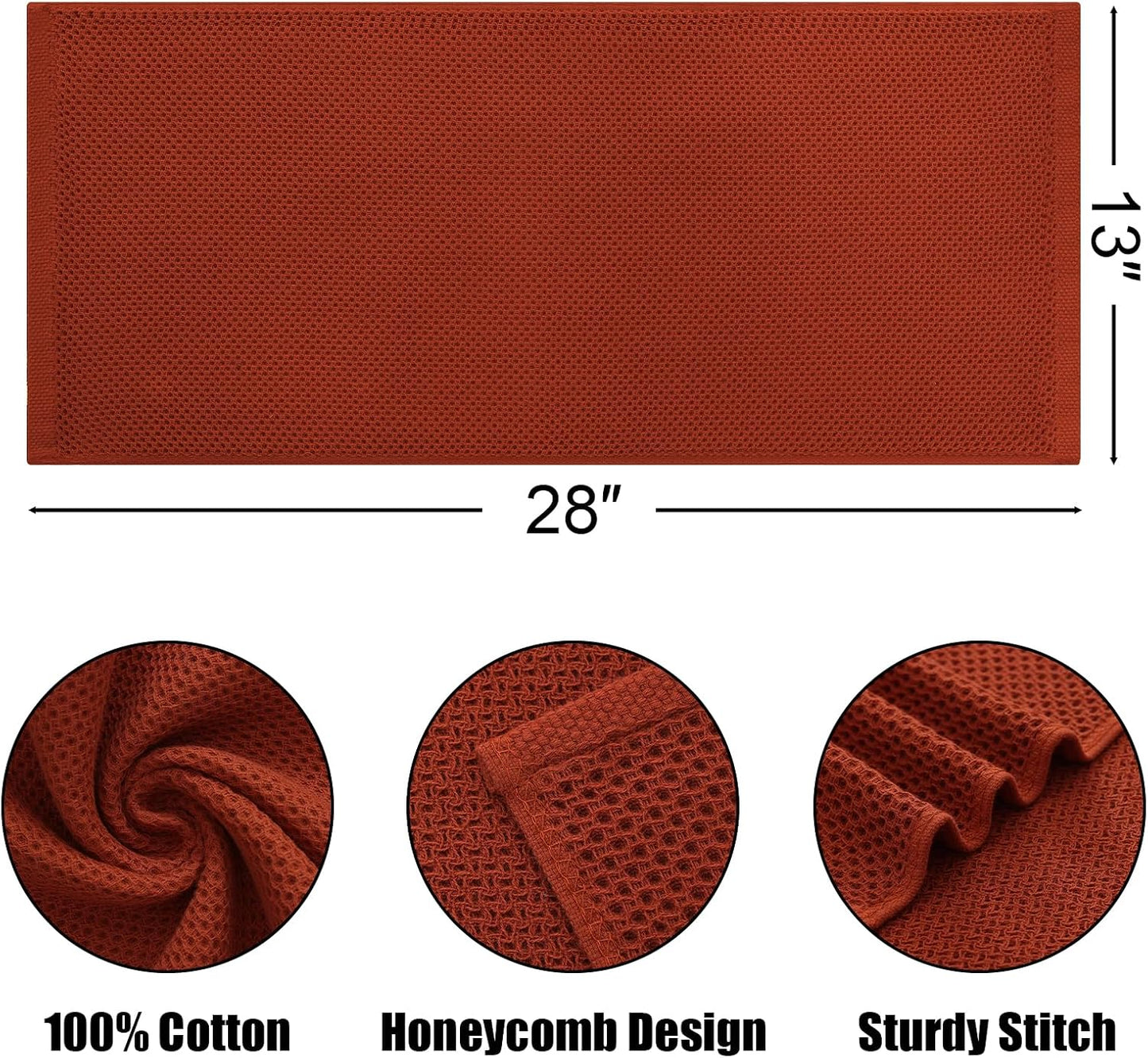 Kitinjoy 100% Cotton Waffle 6-Pack Kitchen Towels, 13" x 28", Rust | Super Soft, Ultra-Absorbent, Fast Drying