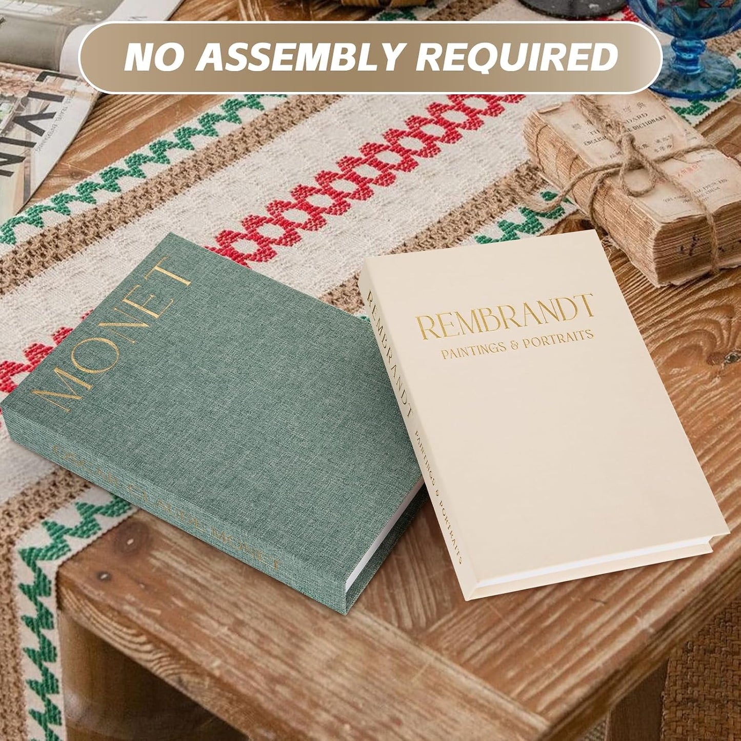 Linen Book Boxes Decor Coffee Table Bookshelf or Mantle / Green-beige / Set of 2