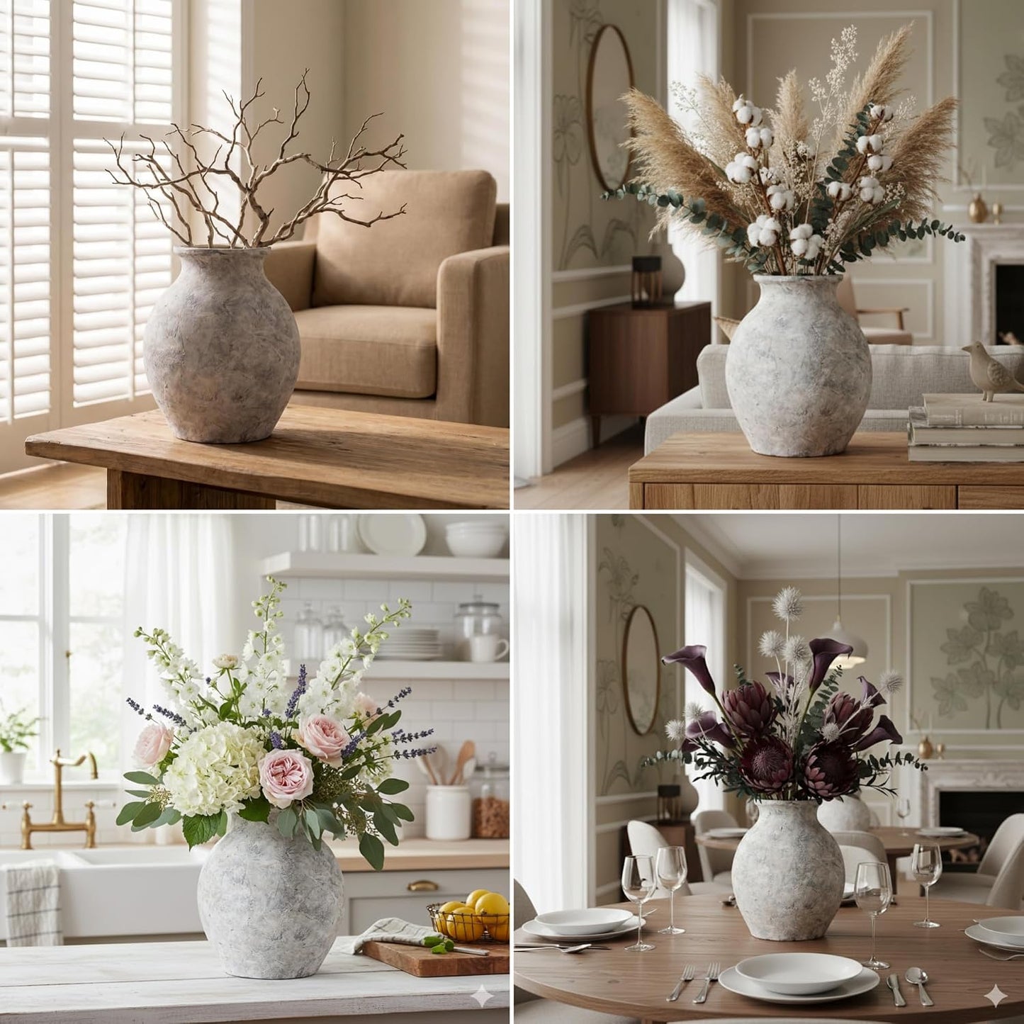 XL White Ceramic Vase / XL Stone White / 10 Inch