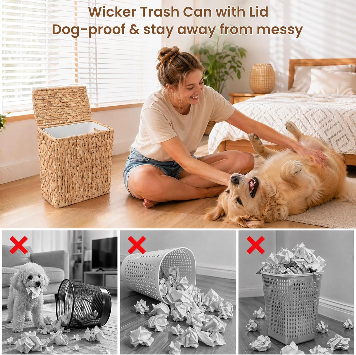 Handwoven Rattan Waste Basket / Water Hyacinth