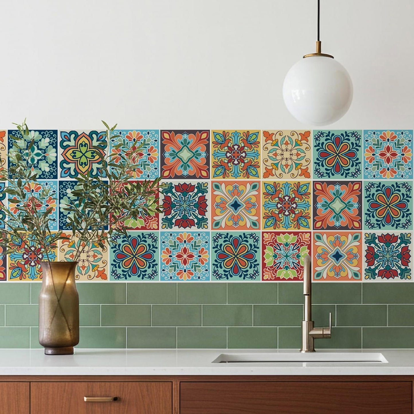 Colorful Bohemian Tile Stickers / 4 x 4 / Set of 30
