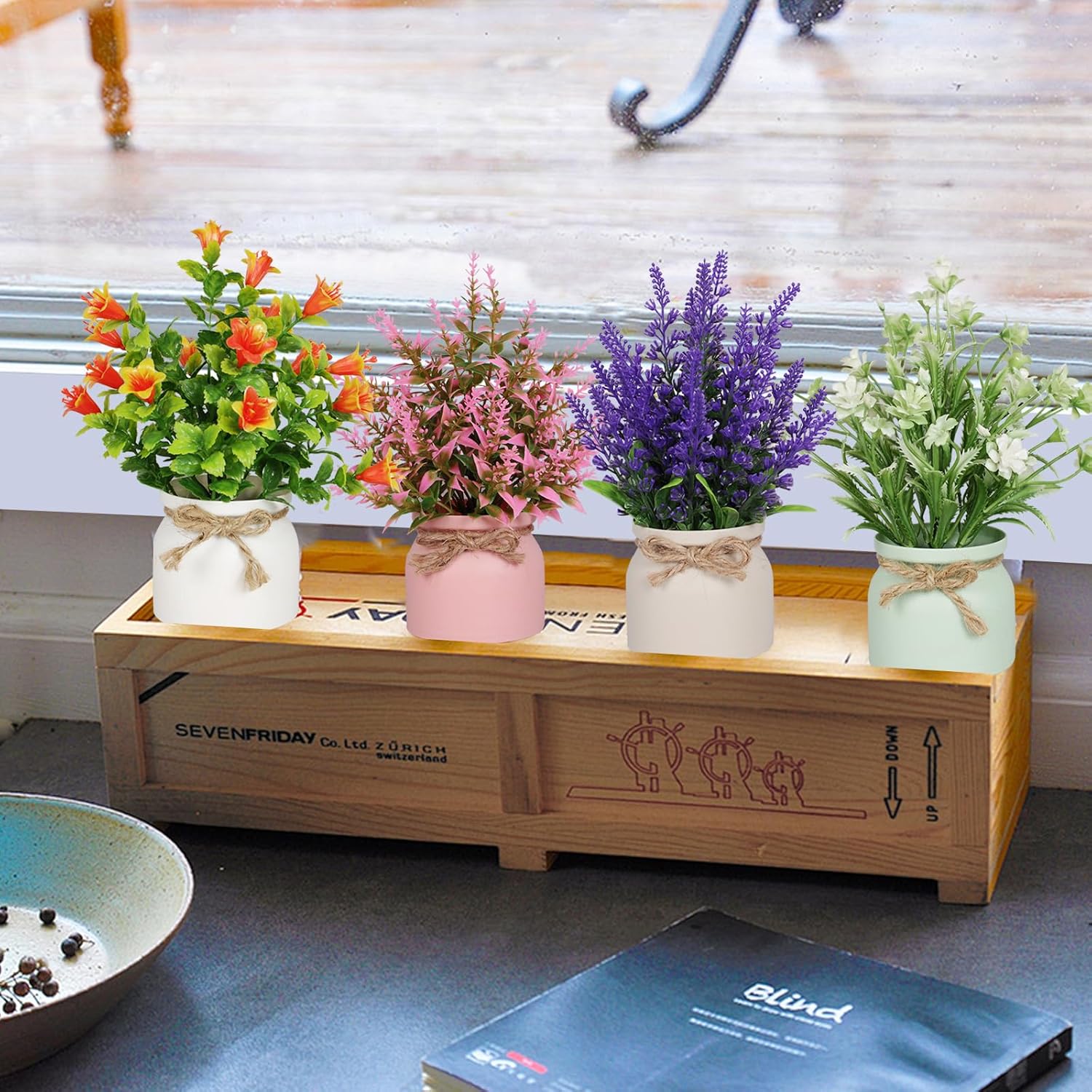 Artificial Pot Flowers Small Fake Plants / Set of 4