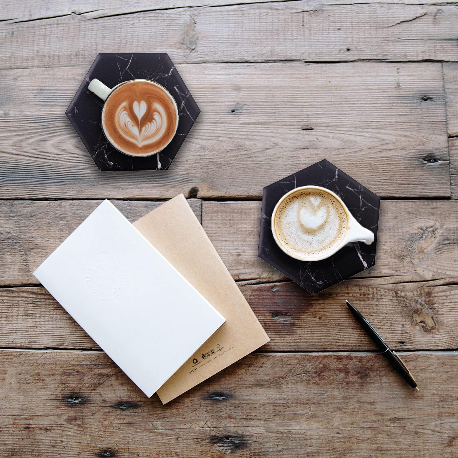 Gold Holder and Cork Base Decorative Tabletop / Black / Set of 6