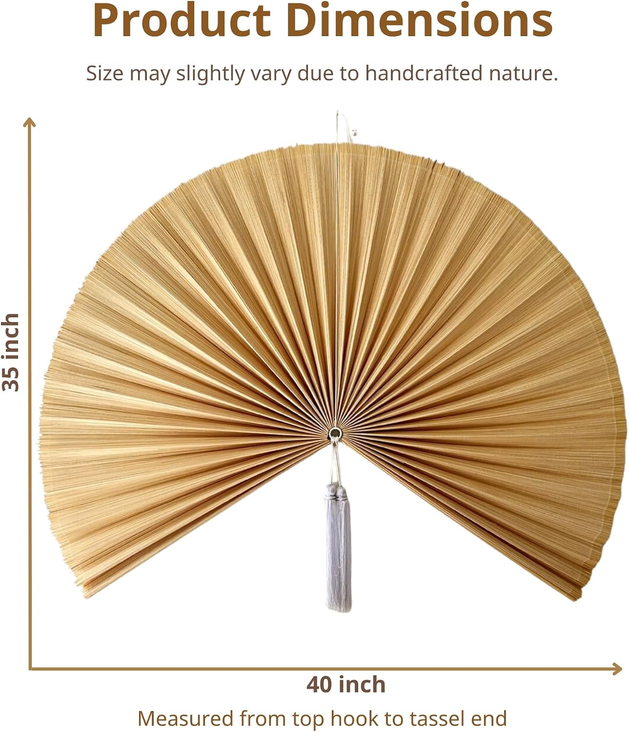 Large Bamboo Fan Wall Art for Boho Hanging Headboard / Ivory / 40inch