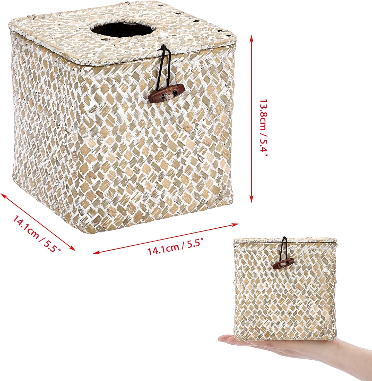 Woven Tissue Box Holder Rustic Cube Tissue Cover / Whitewash / Seagrass