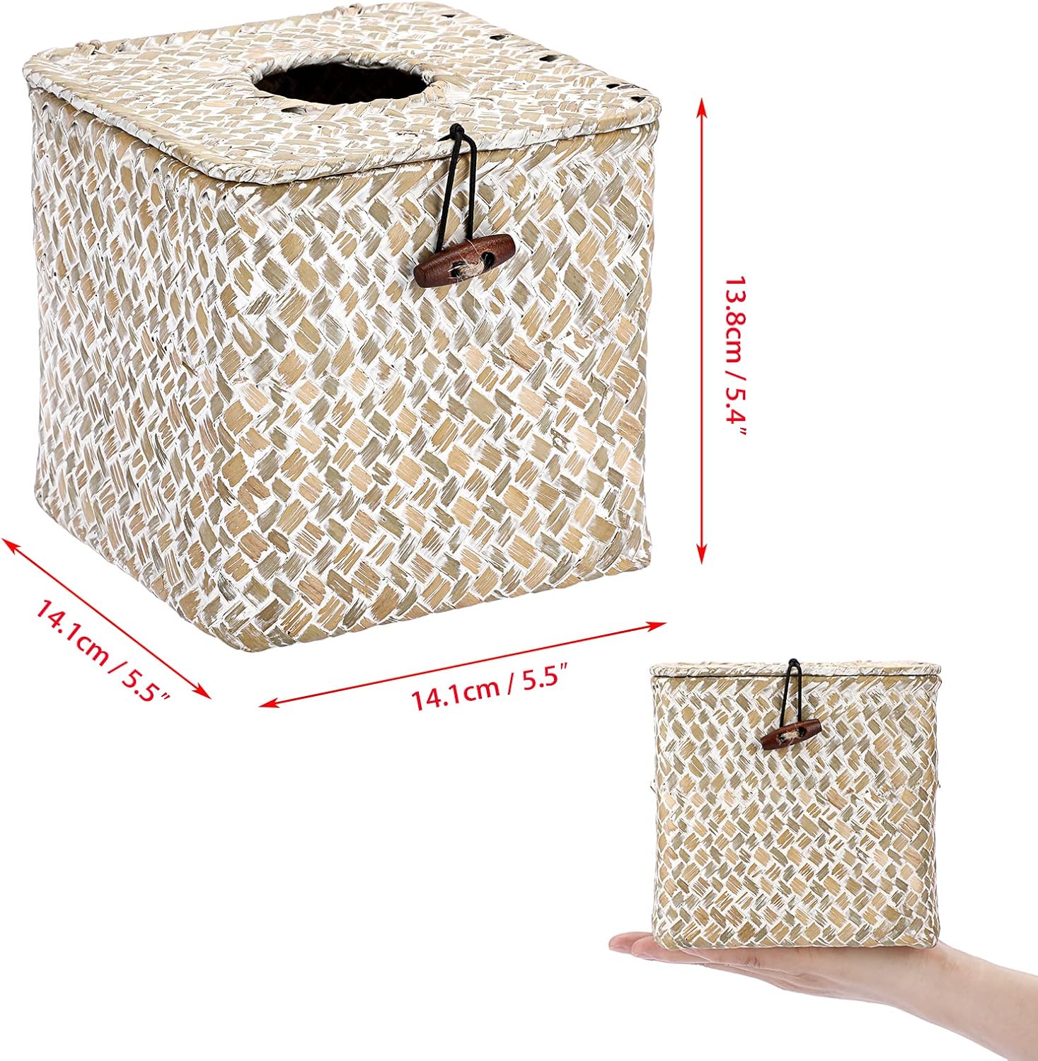 Woven Tissue Box Holder Rustic Cube Tissue Cover / Whitewash / Seagrass