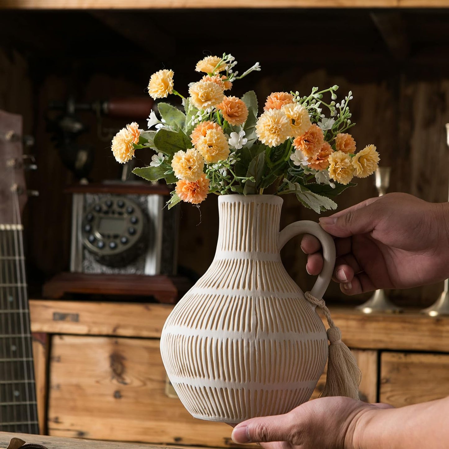 Rustic Ceramic Vase / Gray - Round