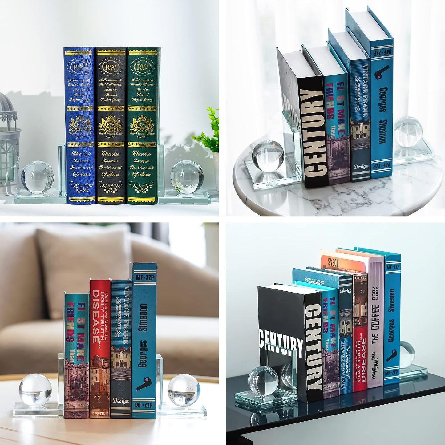 Book / 1 Pair Crystal Bookends / Ball