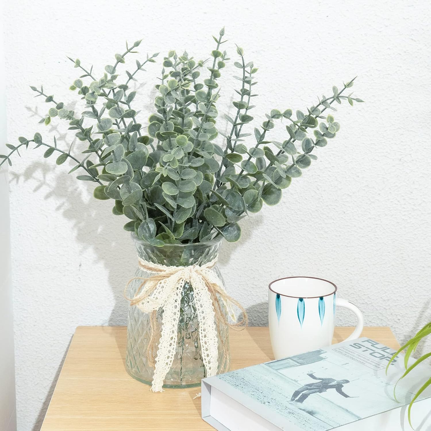 Artificial Eucalyptus Stems Fake Eucalyptus Leaves Stems Real Touch Leaf / Grey Green / Set of 80