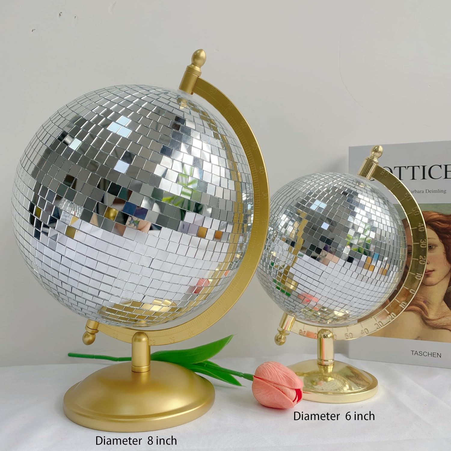Disco Ball Globe Home Decor Statues Tabletop Art Sculpture Gold Discoball / Bright Gold / 6inch