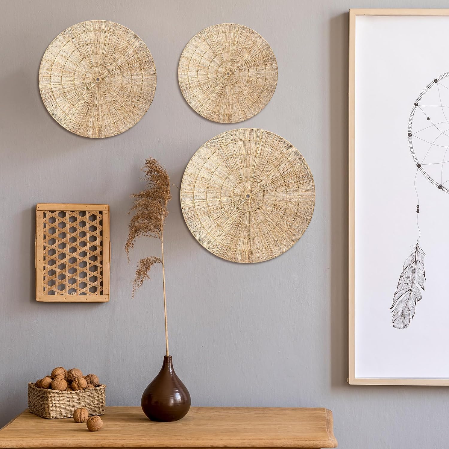 Wicker Wall Decor Oversized Jute Wall Hanging Basket Diameter " 24" 18" Round / 32 Inch / Set of 3