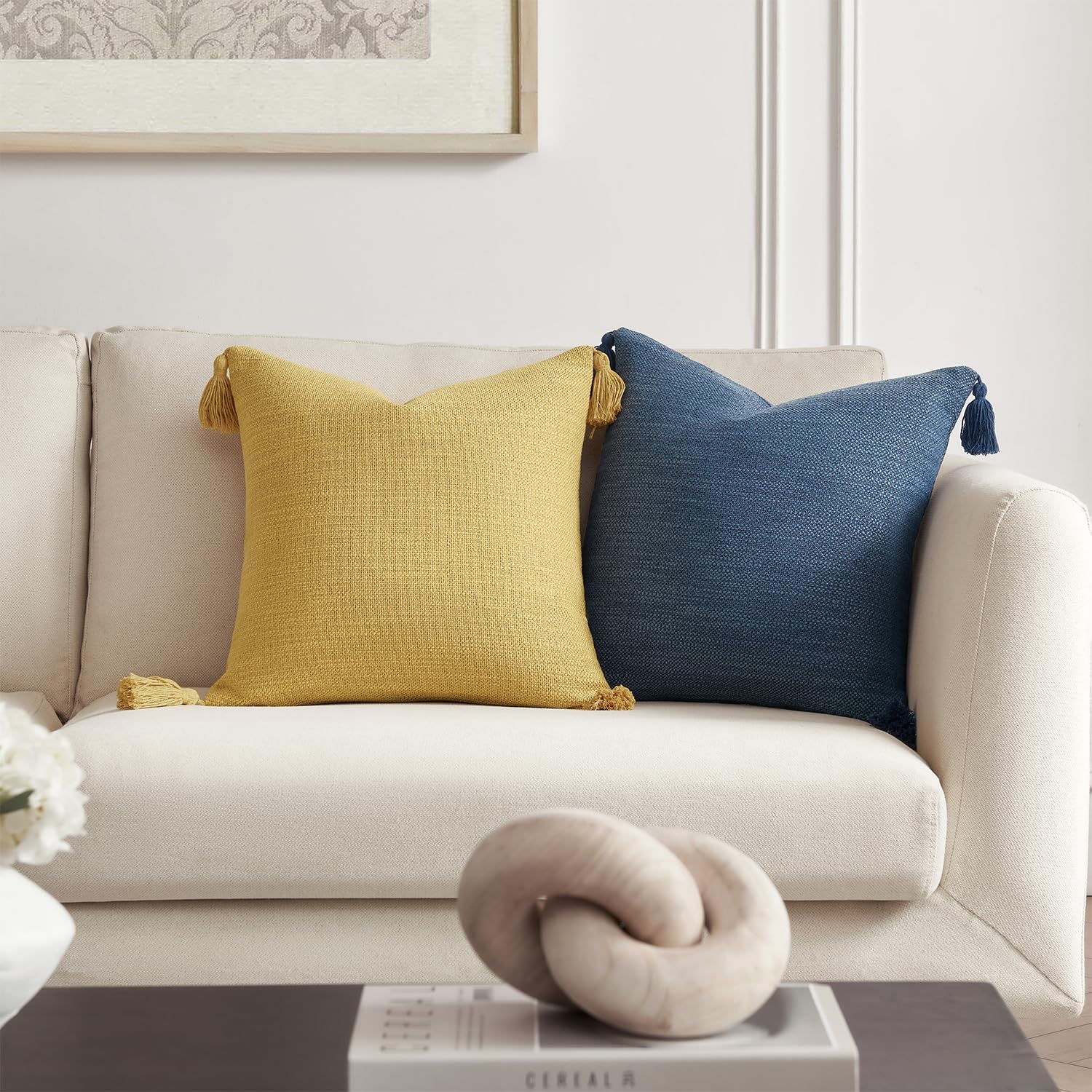 Linen Look Decorative Throw Cushion Covers / Marine Blue / 18 x 18 / Set of 2