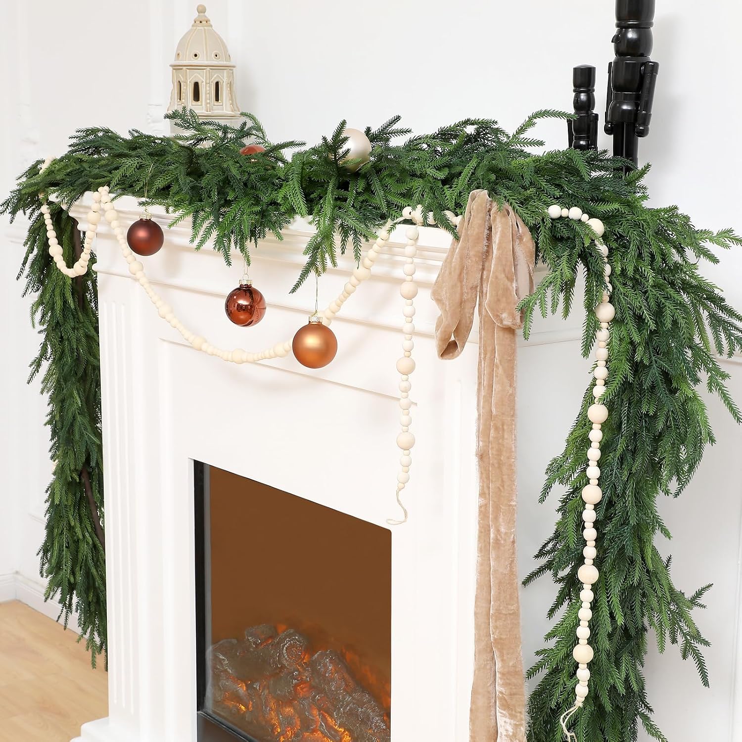 1 Pcs 9 Feet Christmas Artificial Deluxe Norfolk Pine Garlands Realistic Norfolk Pine Faux Greenery Garlands for