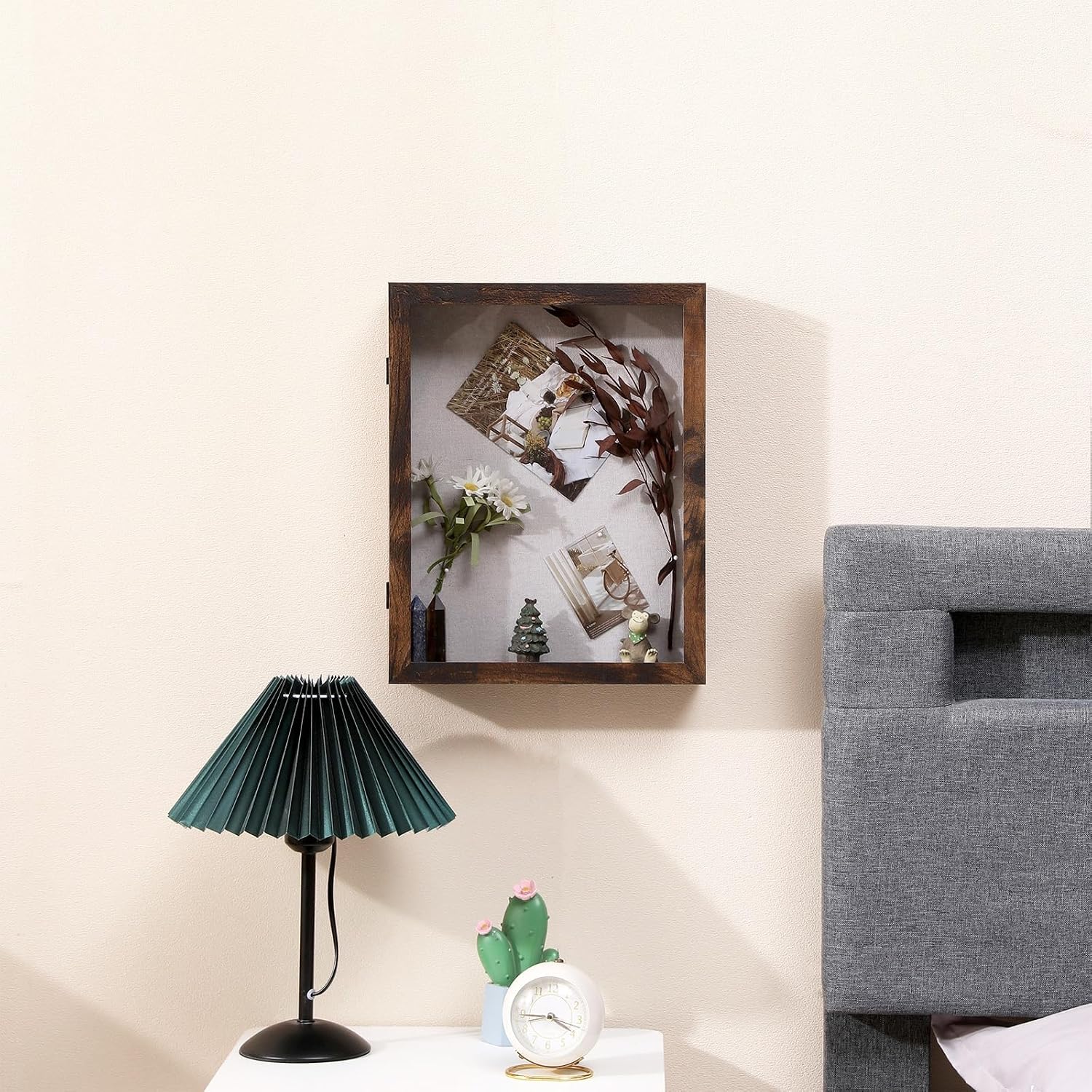 Muzilife 11x14 Shadow Box Picture Frame, 2.16 Deep, HD Glass, Honey Brown | FSC-Wood, Magnetic Door, Linen Interior &