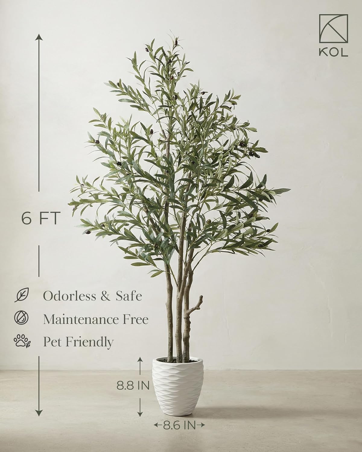 Lifelike Fake Olive Tree Floor Plant / Matte Beige / 6 Inch