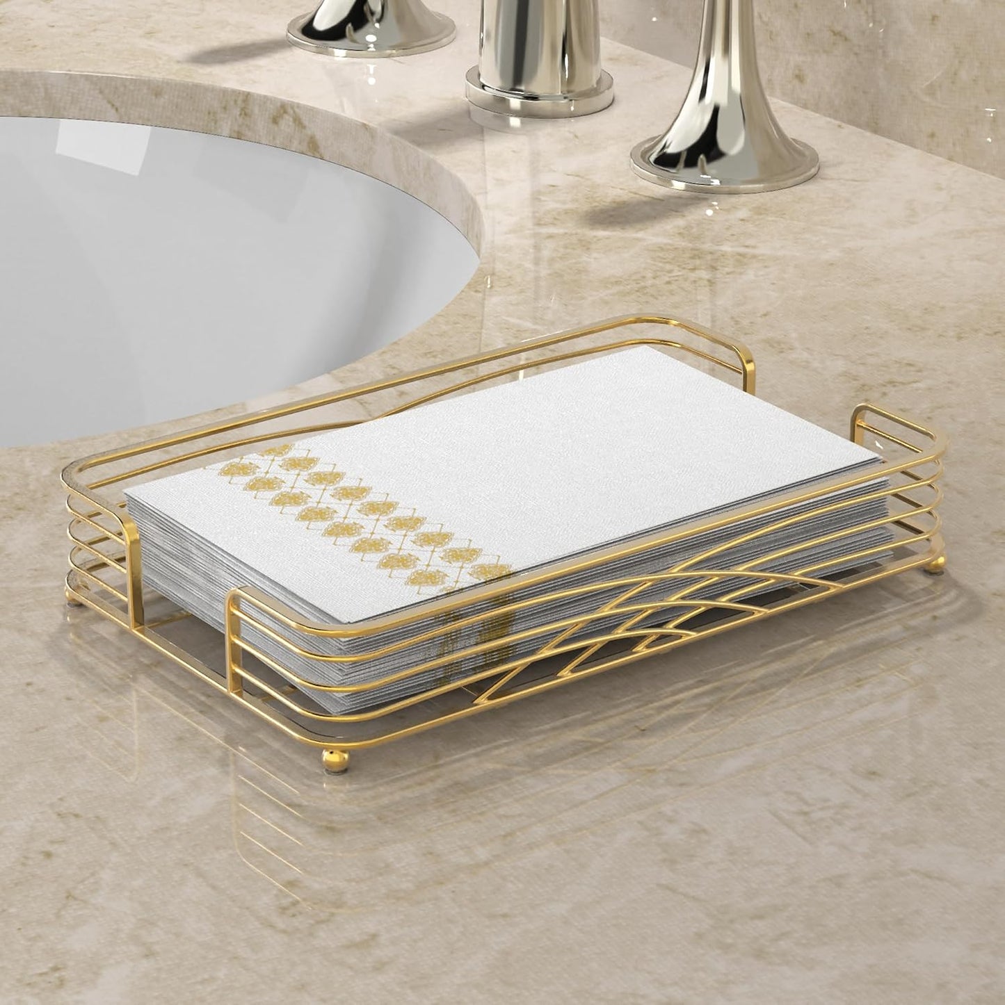 Gold Tray / D - Matt Gold Napkin Holder for Bathroom / Guest Towel Holder
