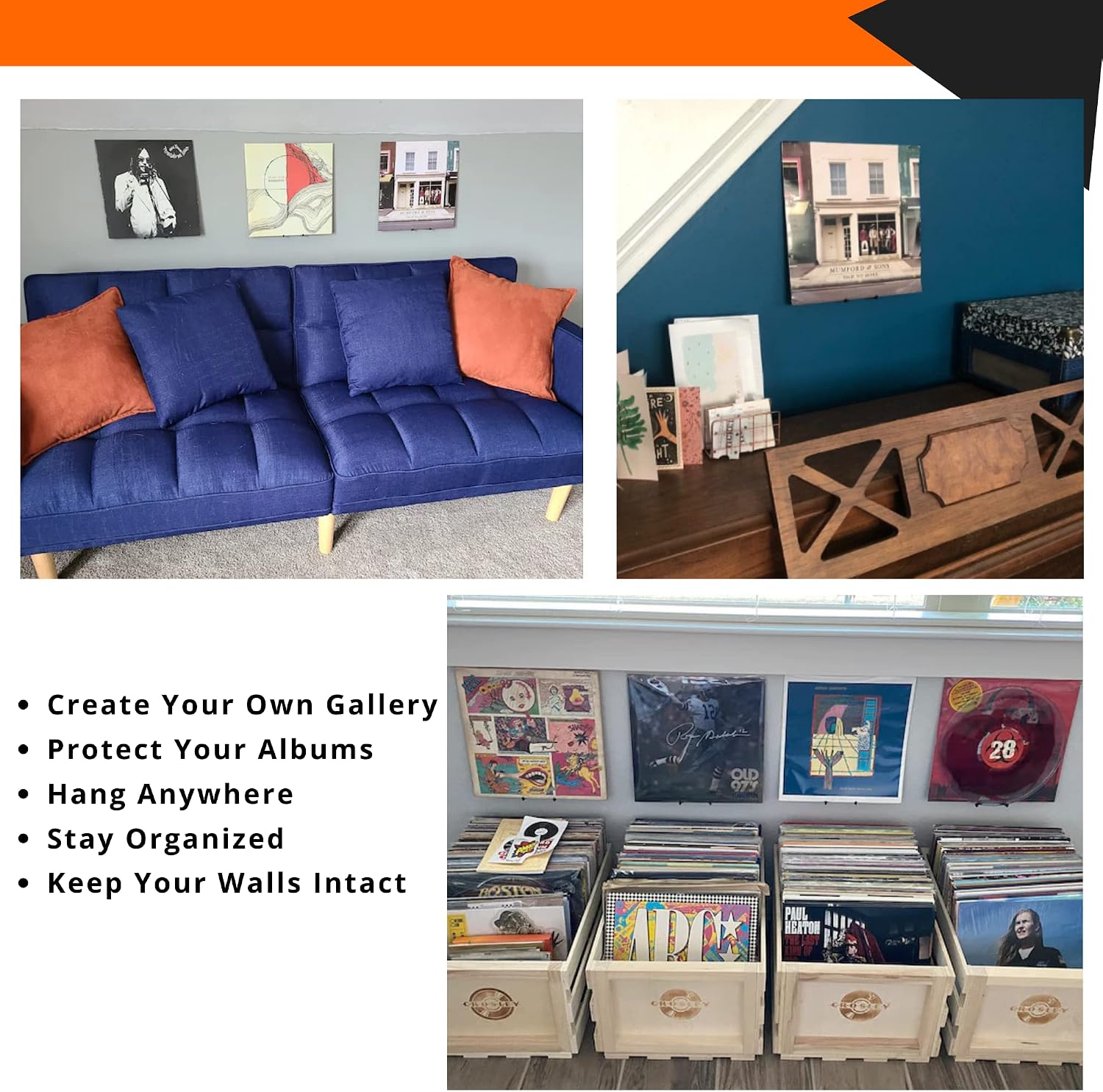 Wall Mount for Vinyl Record Display [10-PACK]- Display Your Album Collection- Wall Damage-Free Shelf- Perfect for