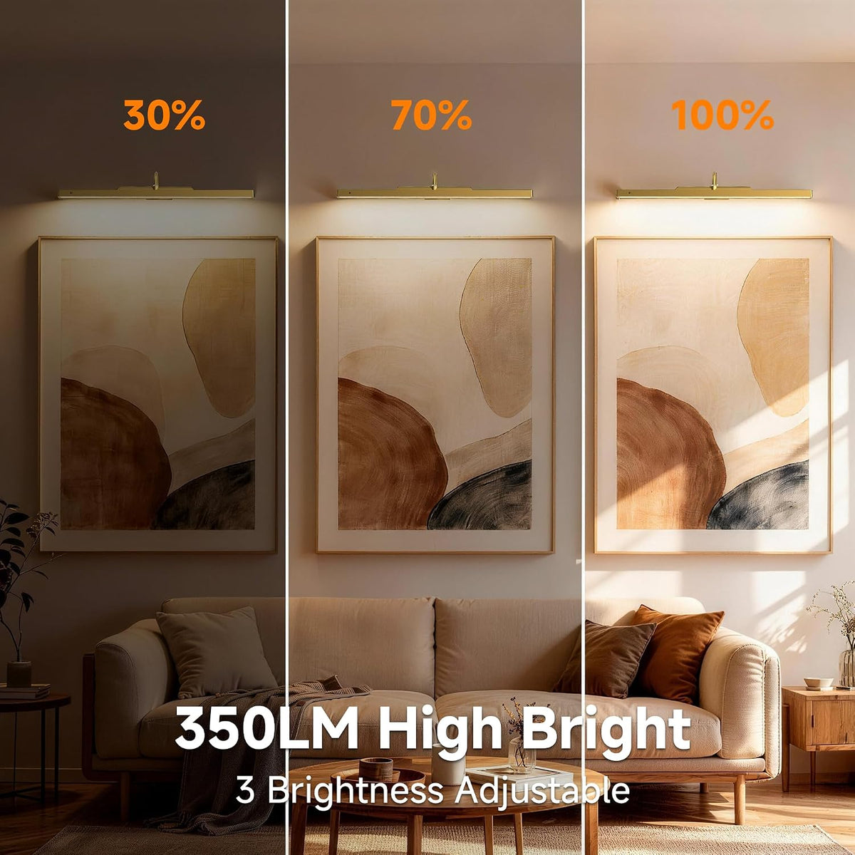 Picture Lights for Wall Brass,6000mAh Battery Operated Art Frame Lighting,Cordless Wireless Remote Dimmable Wall Light