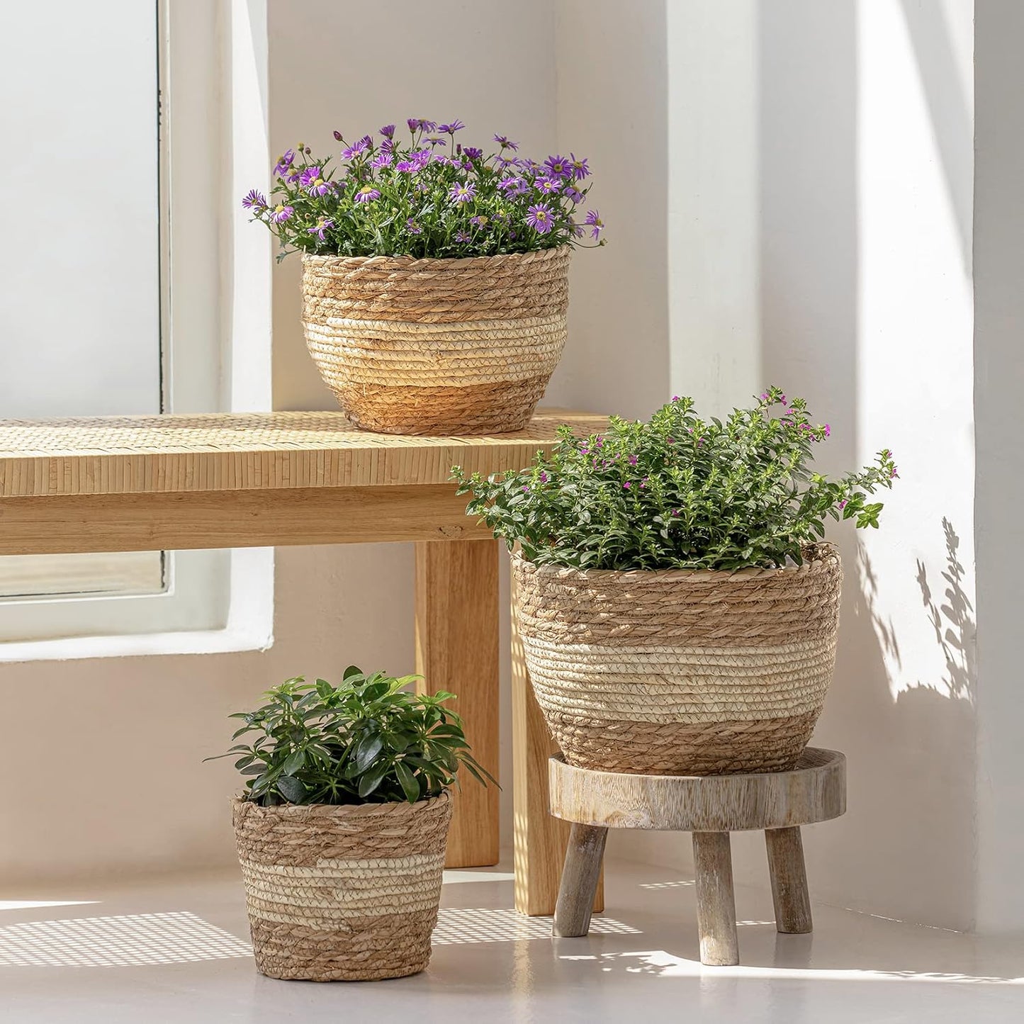 Seagrass Planter Basket Indoor Outdoor / Beige / 10.2"+8.7"+6.7 / 10 Inch