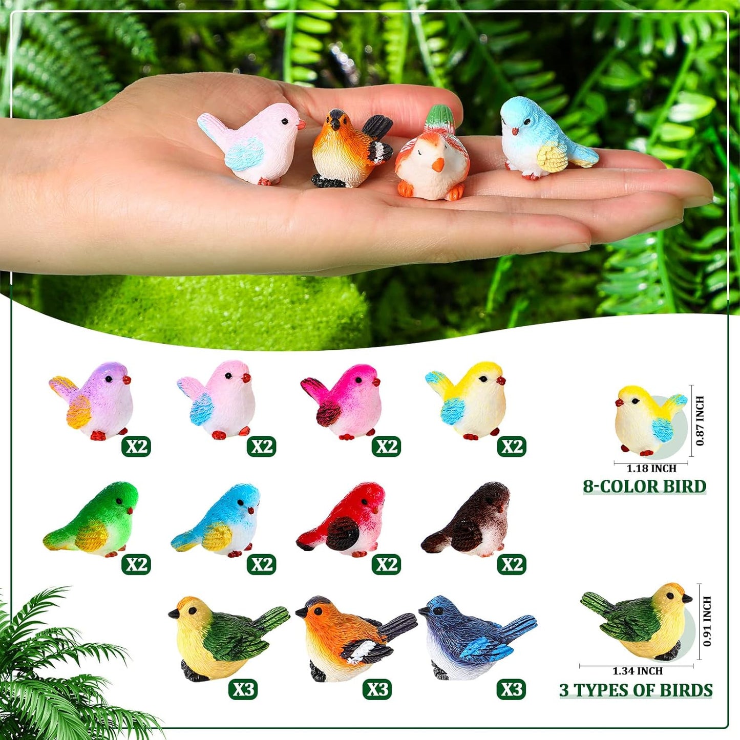 Miniature Bird Figurines Animal Figurines Tiny Mini Resin Birds Statues Animal Garden / Set of 25