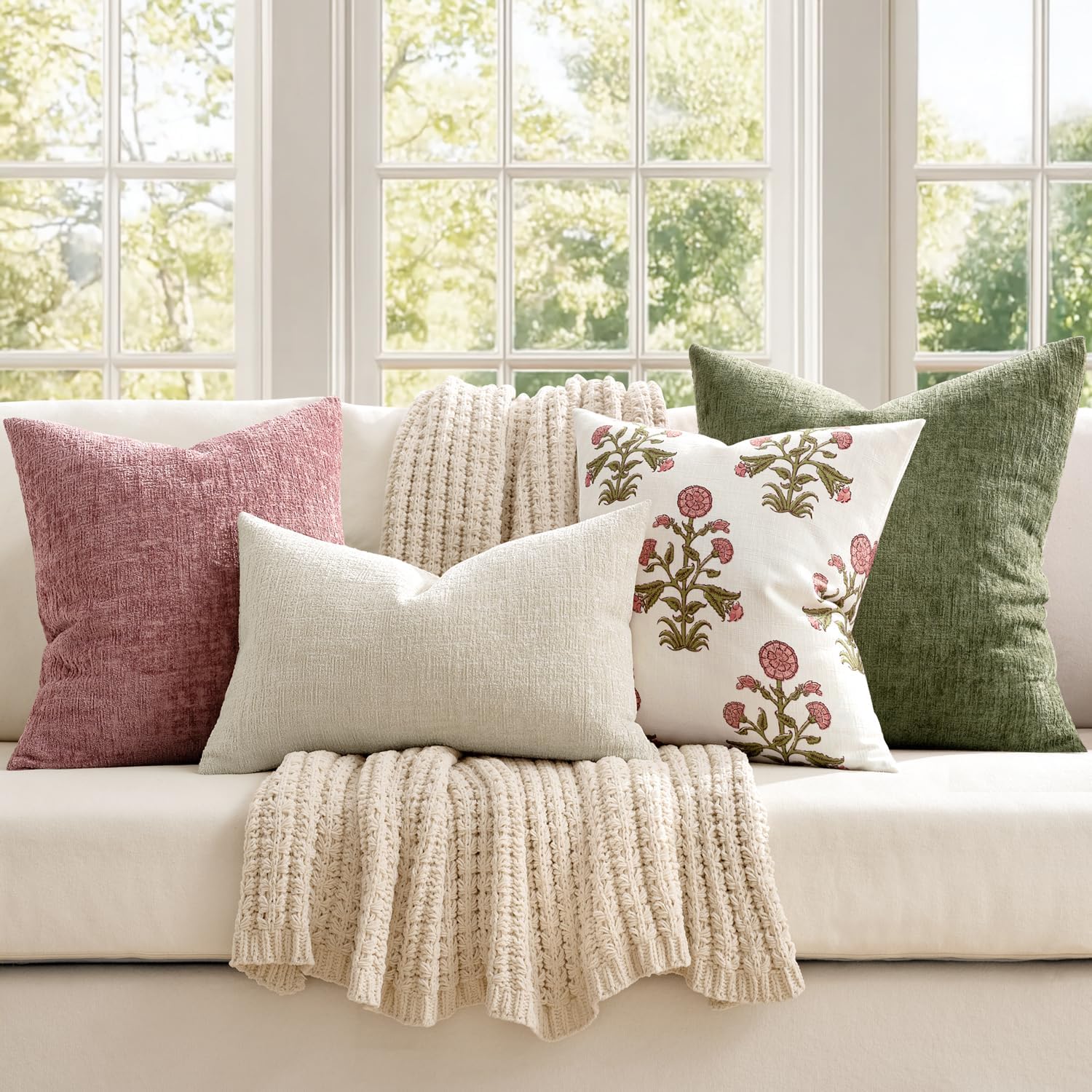 Decorative Throw Pillow Covers Spring Couch Pillow Covers Soft / 18 x 18 / Blush Pink / Set of 2