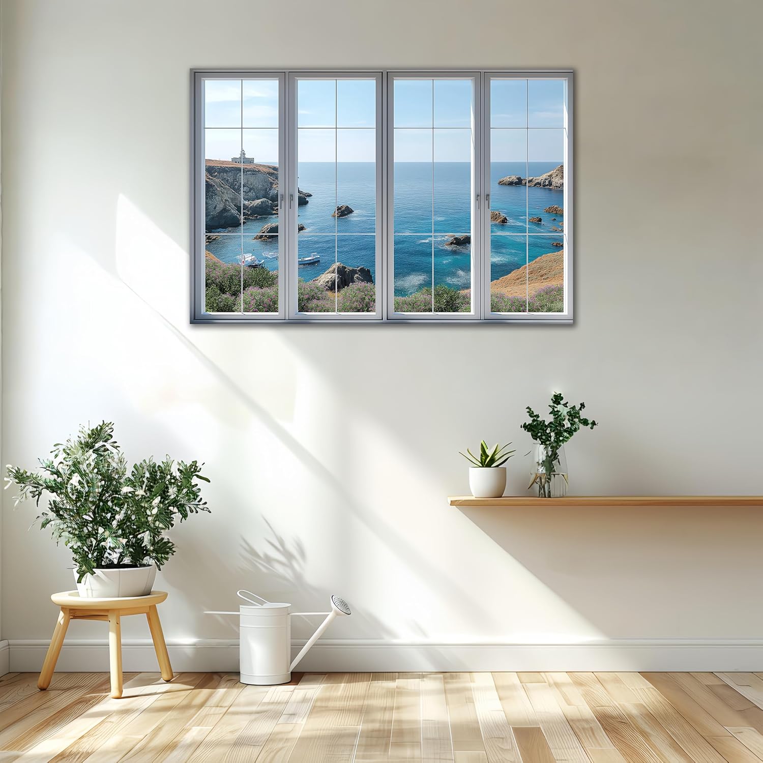 Peel and Stick Fake Window Wall Sticker / Coastal Cliff and Blue Sea / 24'' x 36