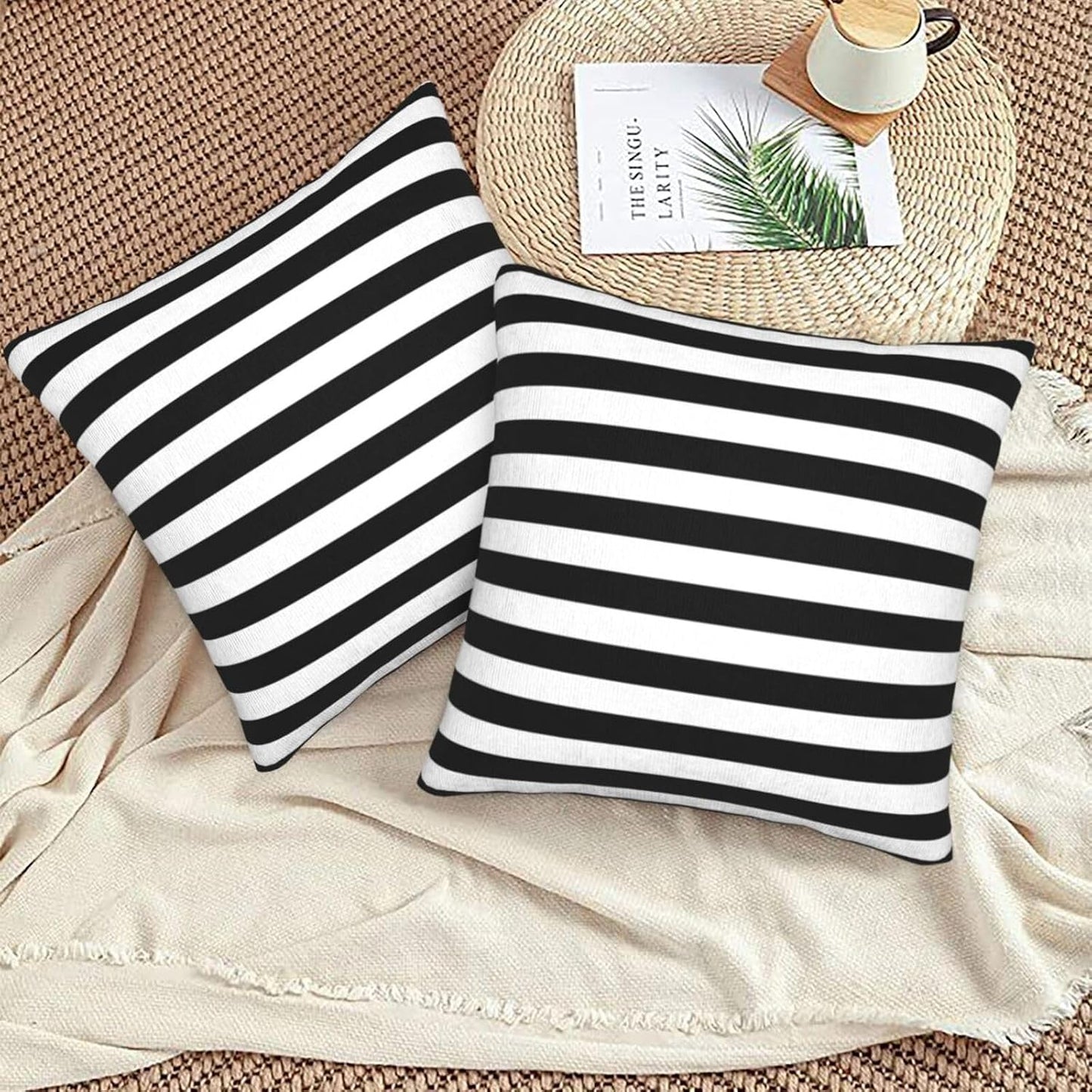 Throw Pillow Covers Pillow Cases Decoration Cushion Cover / Stripe Black White / 18 x 18 / Set of 2