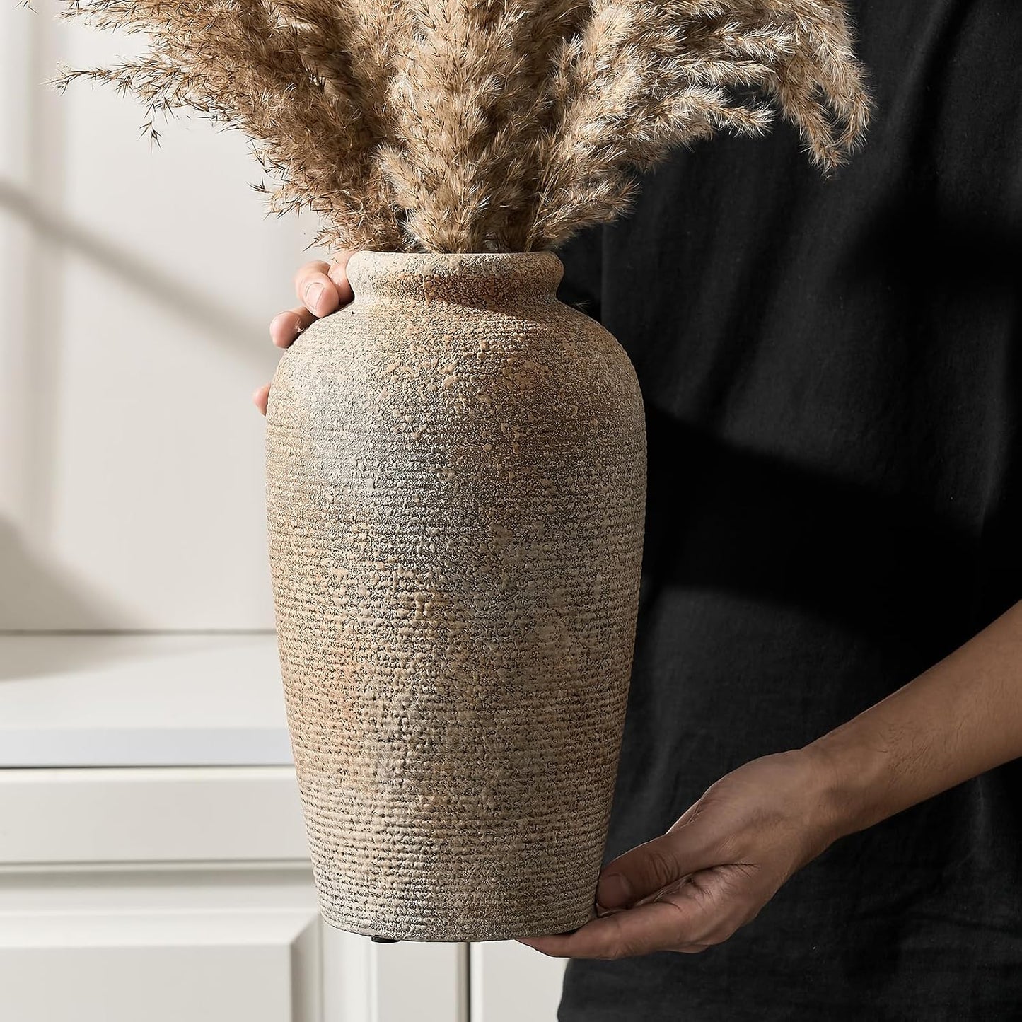 Large Ceramic Rustic Vase / Brown / 11 Inch / Set of 11
